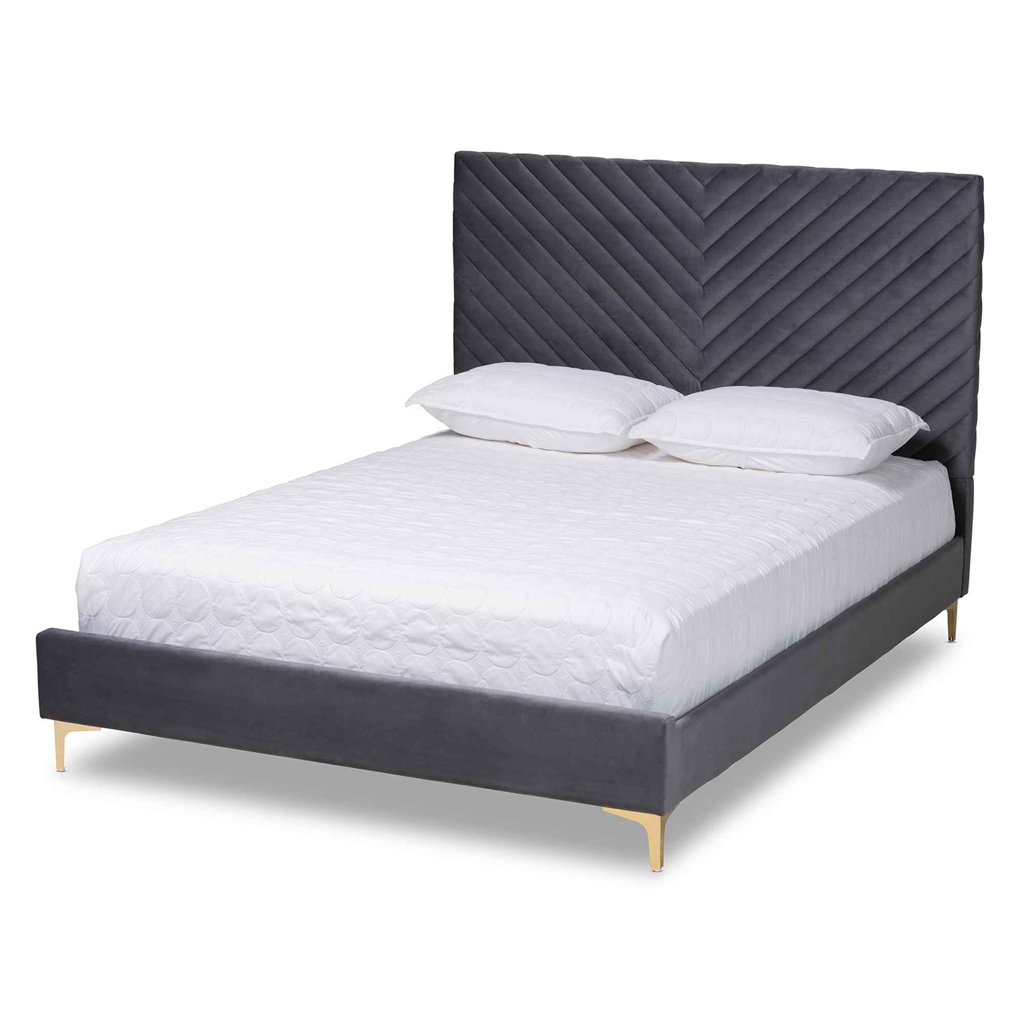 Fabrico Contemporary Glam and Luxe Velvet Fabric Upholstered and Metal Platform Bed