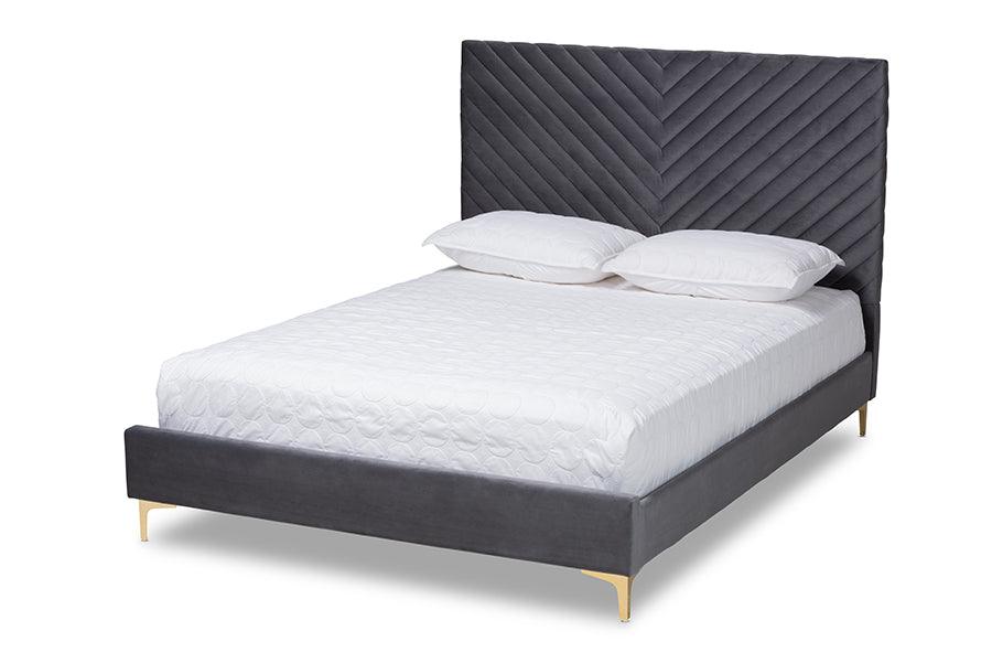 Fabrico Contemporary Glam and Luxe Velvet Fabric Upholstered and Metal Platform Bed