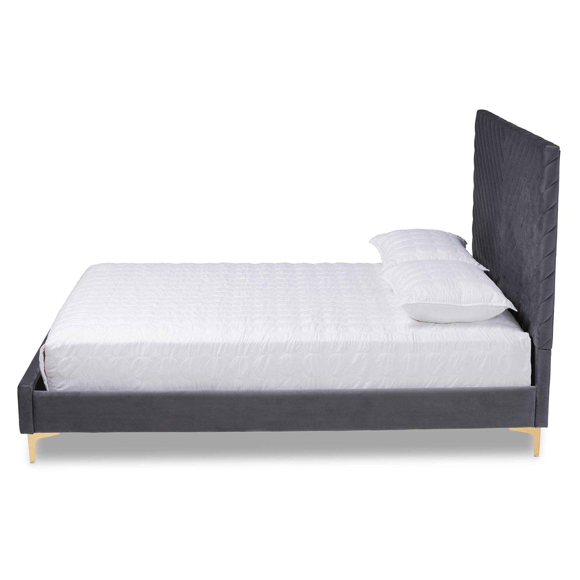 Fabrico Contemporary Glam and Luxe Velvet Fabric Upholstered and Metal Platform Bed