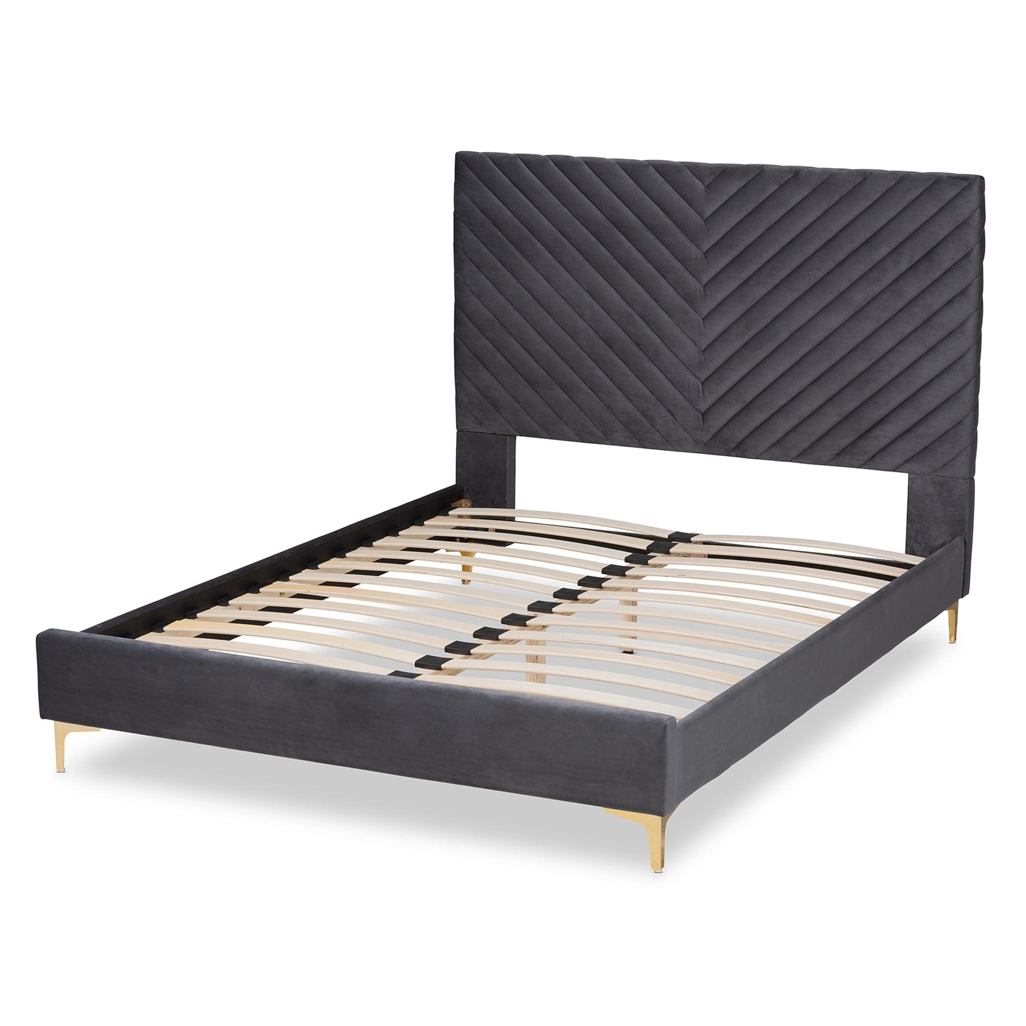 Fabrico Contemporary Glam and Luxe Velvet Fabric Upholstered and Metal Platform Bed