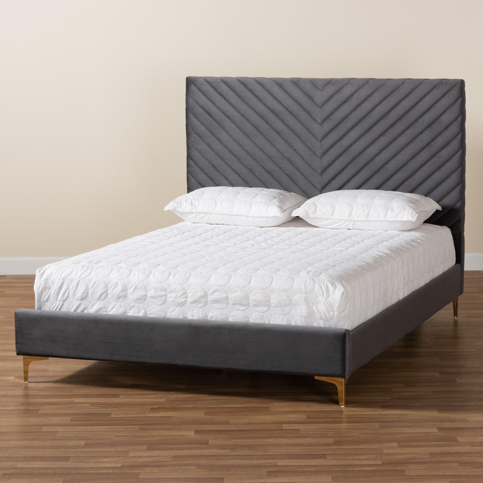 Fabrico Contemporary Glam and Luxe Velvet Fabric Upholstered and Metal Platform Bed