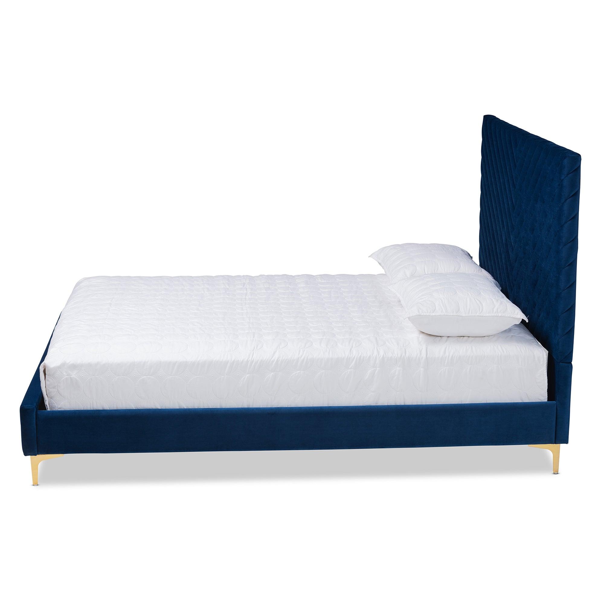 Fabrico Contemporary Glam and Luxe Velvet Fabric Upholstered and Metal Platform Bed