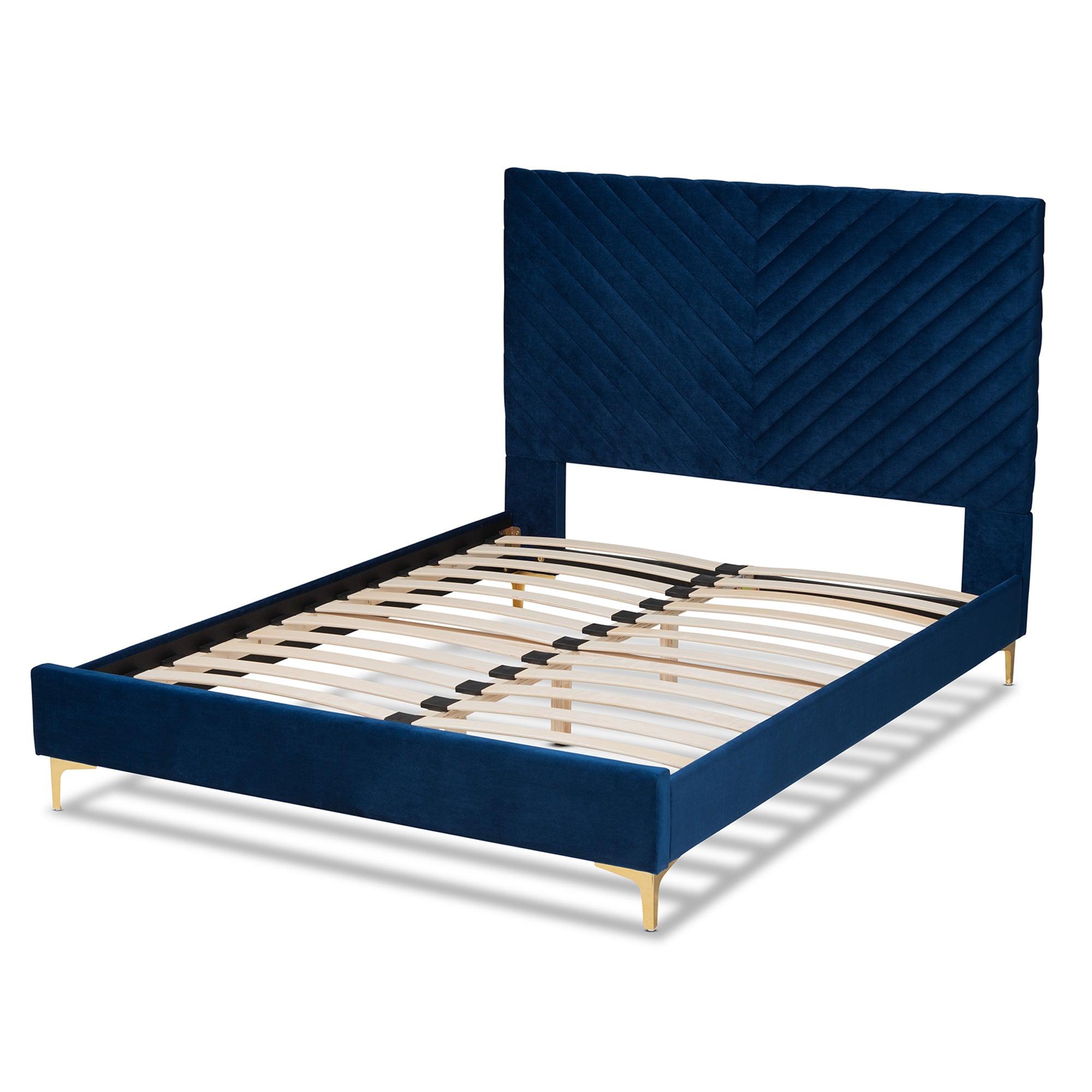 Fabrico Contemporary Glam and Luxe Velvet Fabric Upholstered and Metal Platform Bed