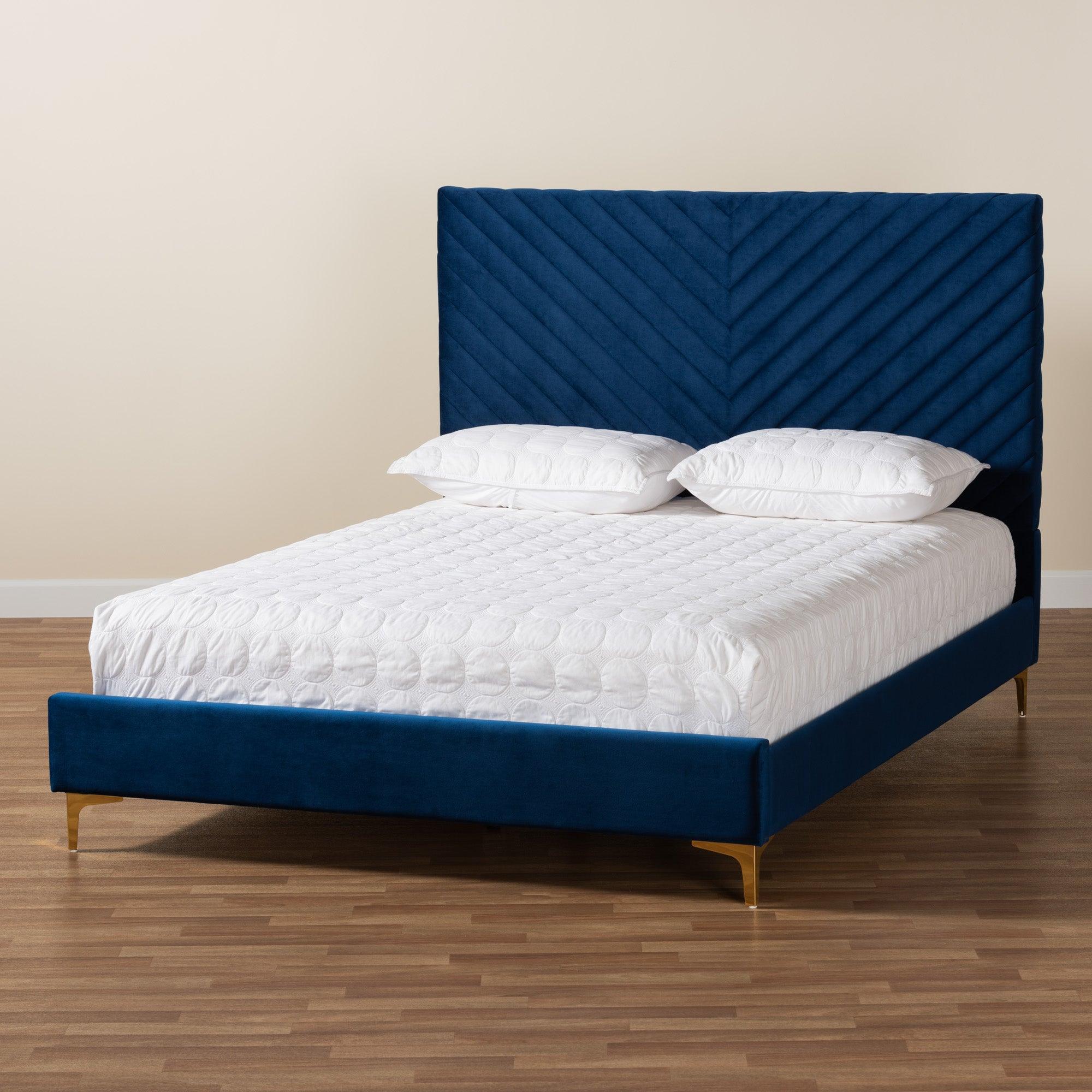 Fabrico Contemporary Glam and Luxe Velvet Fabric Upholstered and Metal Platform Bed