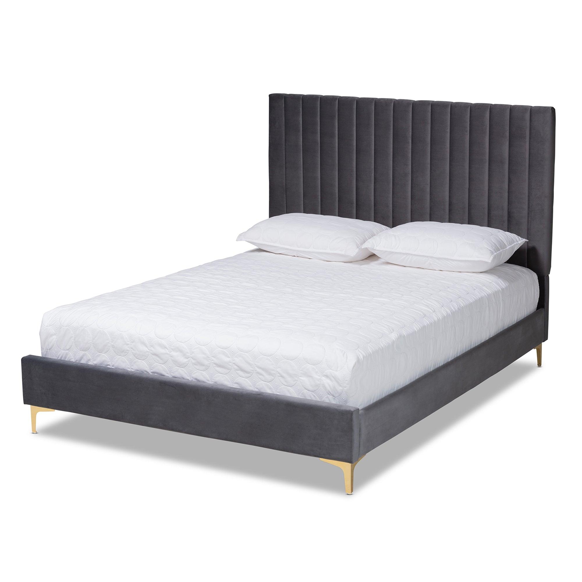 Serrano Contemporary Glam and Luxe Velvet Fabric Upholstered and Metal Platform Bed