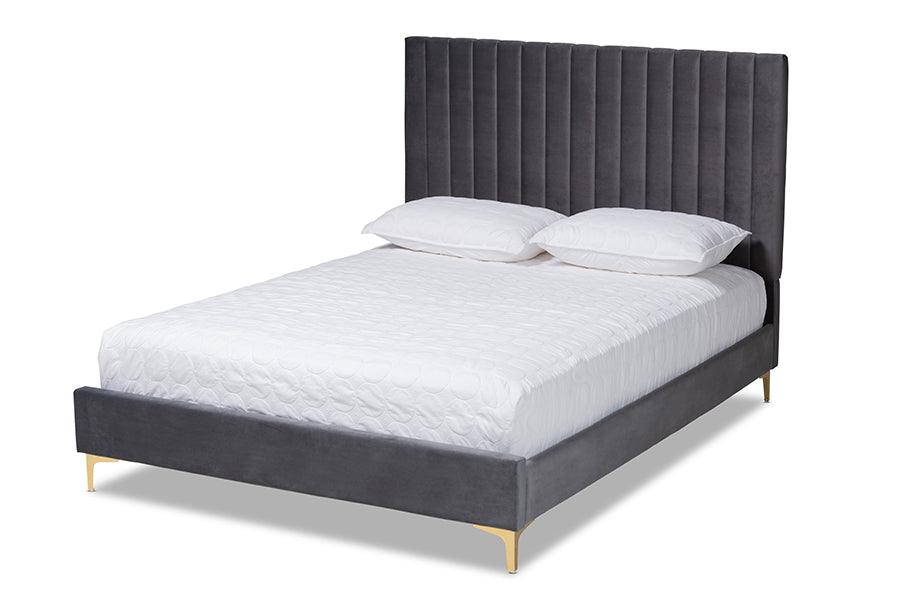 Serrano Contemporary Glam and Luxe Velvet Fabric Upholstered and Metal Platform Bed