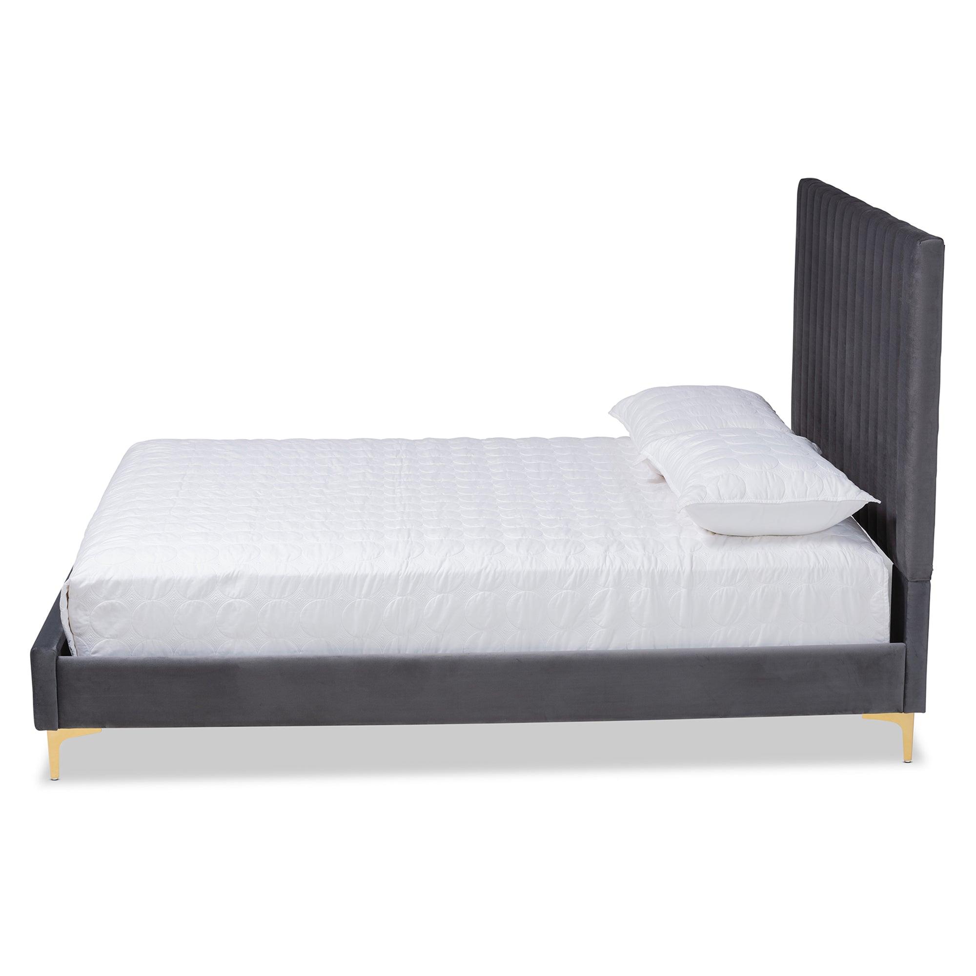 Serrano Contemporary Glam and Luxe Velvet Fabric Upholstered and Metal Platform Bed