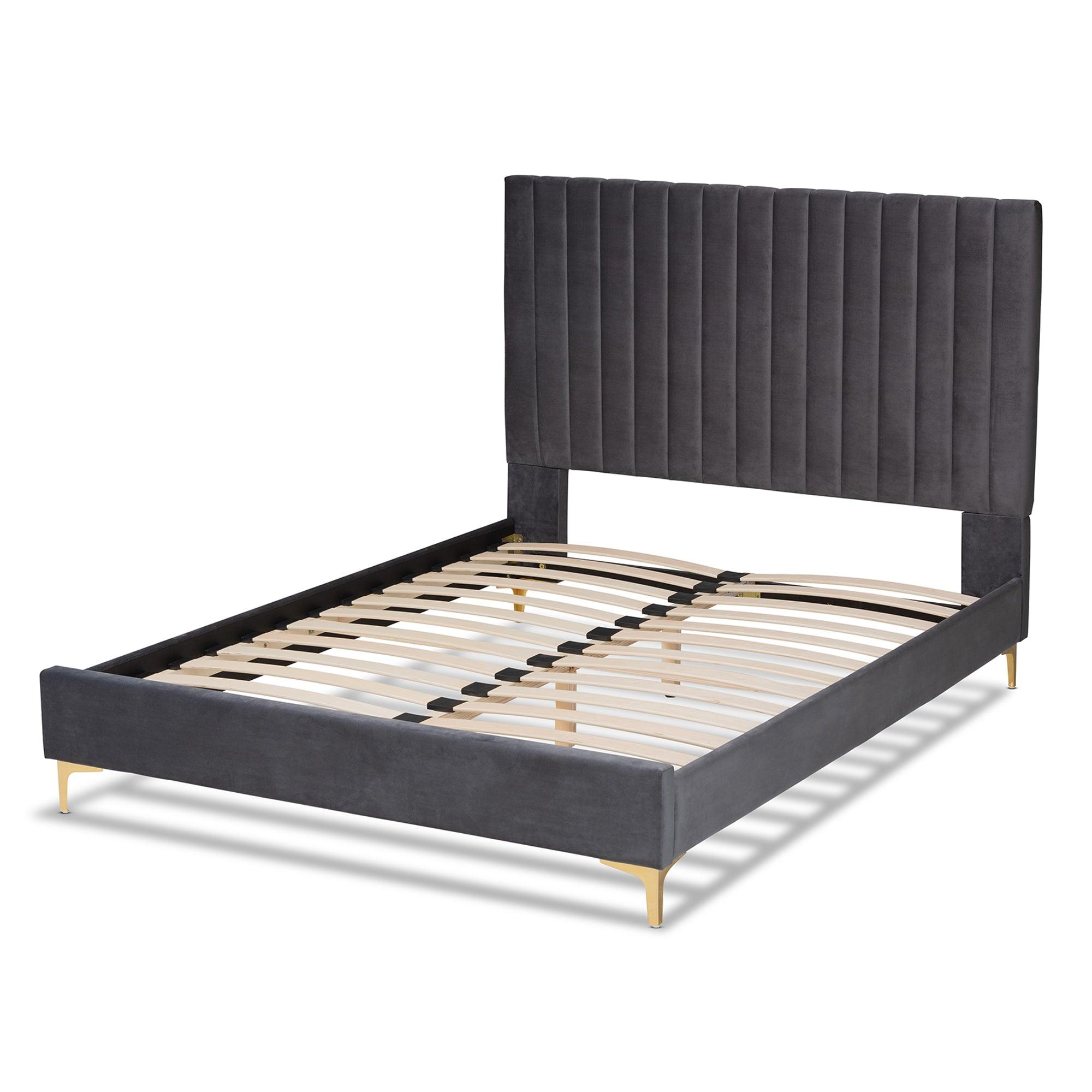 Serrano Contemporary Glam and Luxe Velvet Fabric Upholstered and Metal Platform Bed