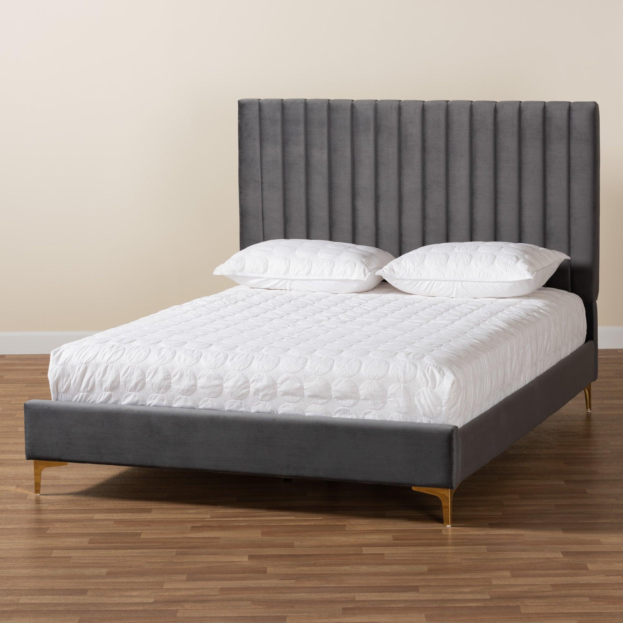 Serrano Contemporary Glam and Luxe Velvet Fabric Upholstered and Metal Platform Bed