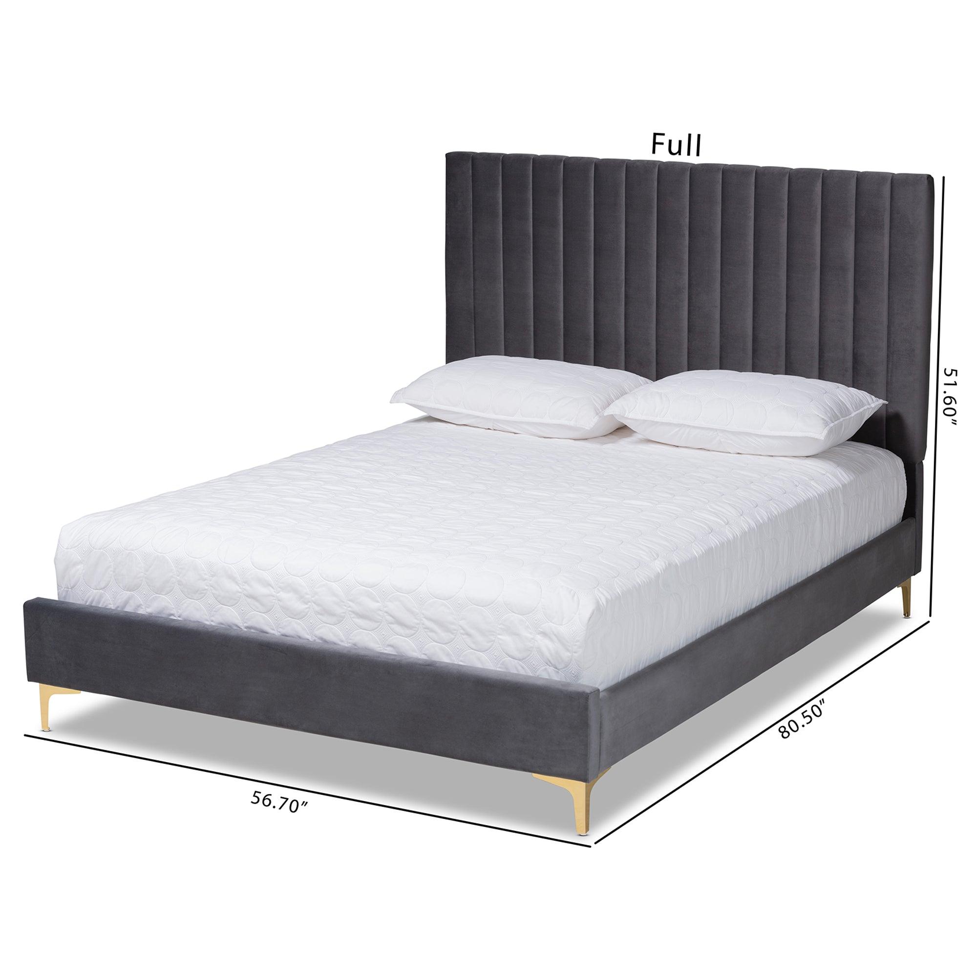 Serrano Contemporary Glam and Luxe Velvet Fabric Upholstered and Metal Platform Bed