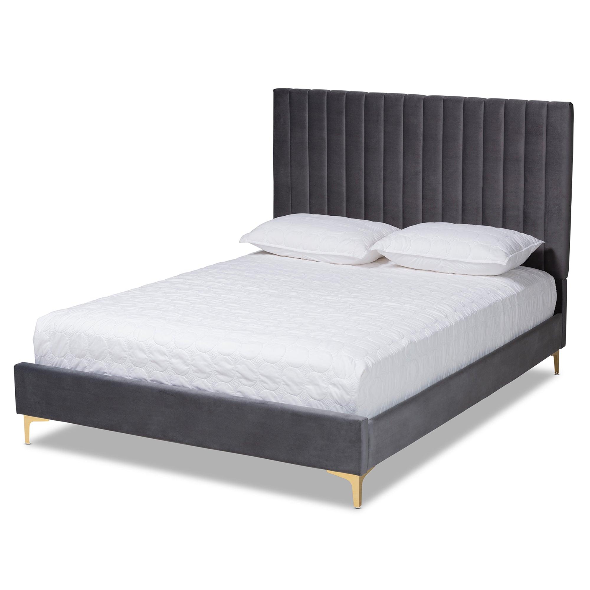 Serrano Contemporary Glam and Luxe Velvet Fabric Upholstered and Metal Platform Bed