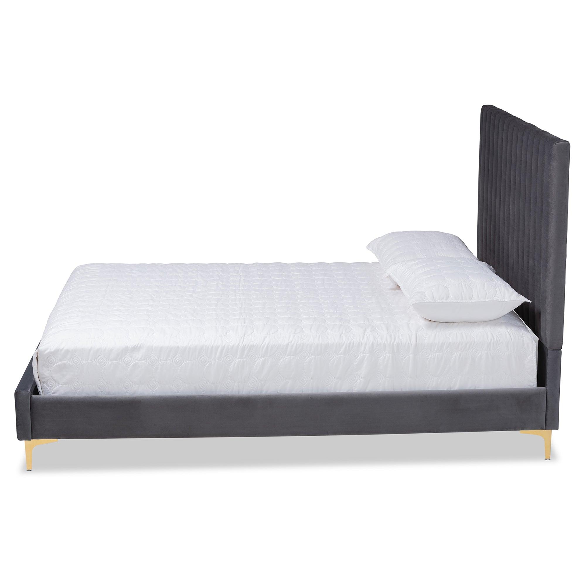 Serrano Contemporary Glam and Luxe Velvet Fabric Upholstered and Metal Platform Bed