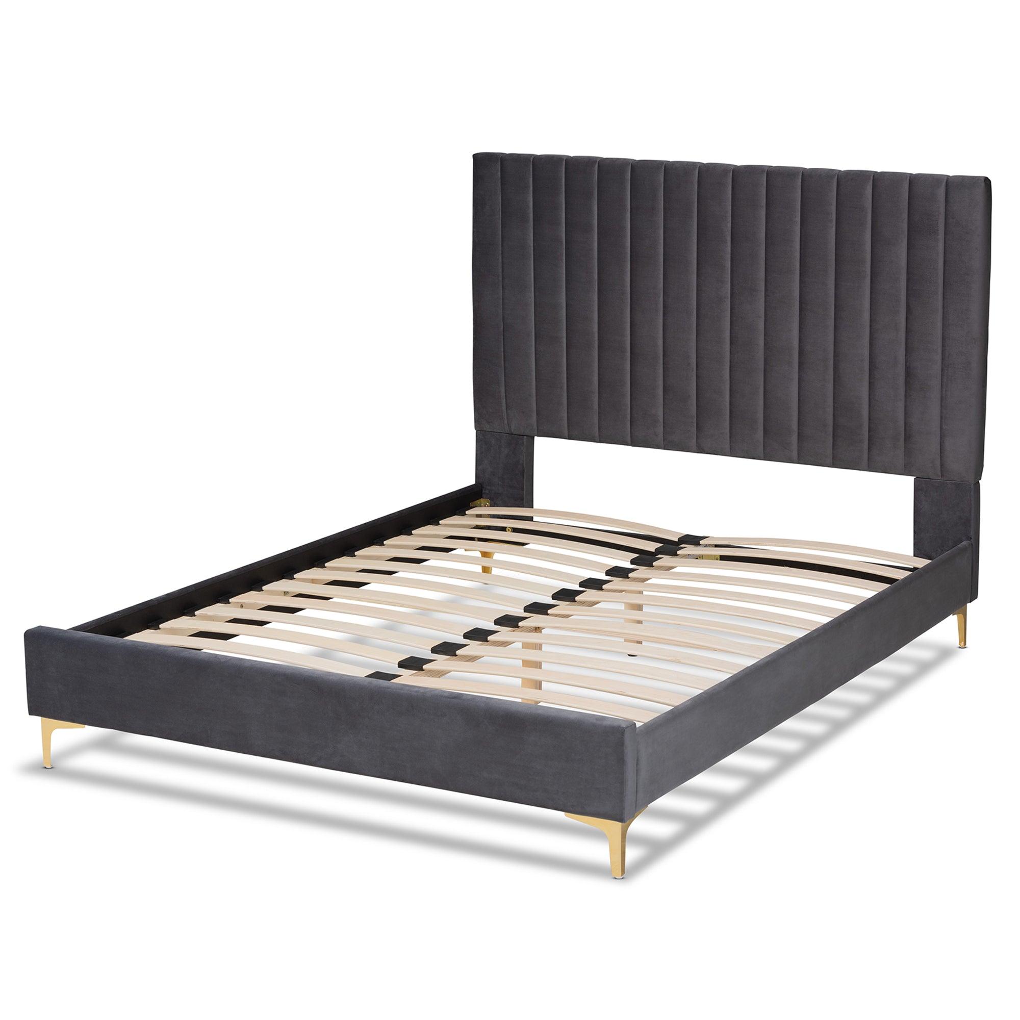 Serrano Contemporary Glam and Luxe Velvet Fabric Upholstered and Metal Platform Bed