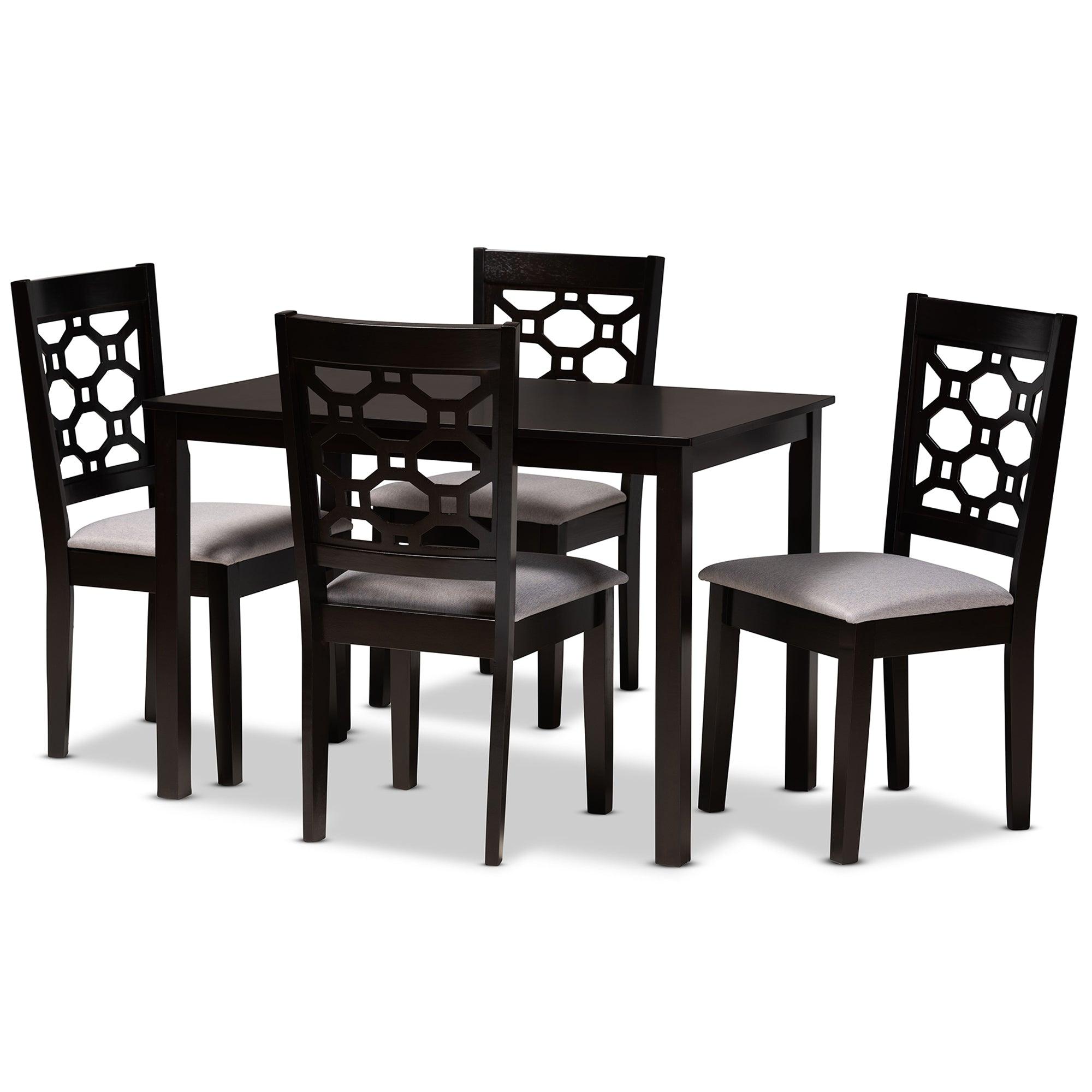 Henry Modern and Contemporary Fabric Upholstered and Finished Wood 5-Piece Dining Set