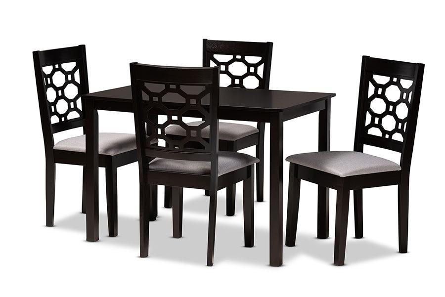 Henry Modern and Contemporary Fabric Upholstered and Finished Wood 5-Piece Dining Set