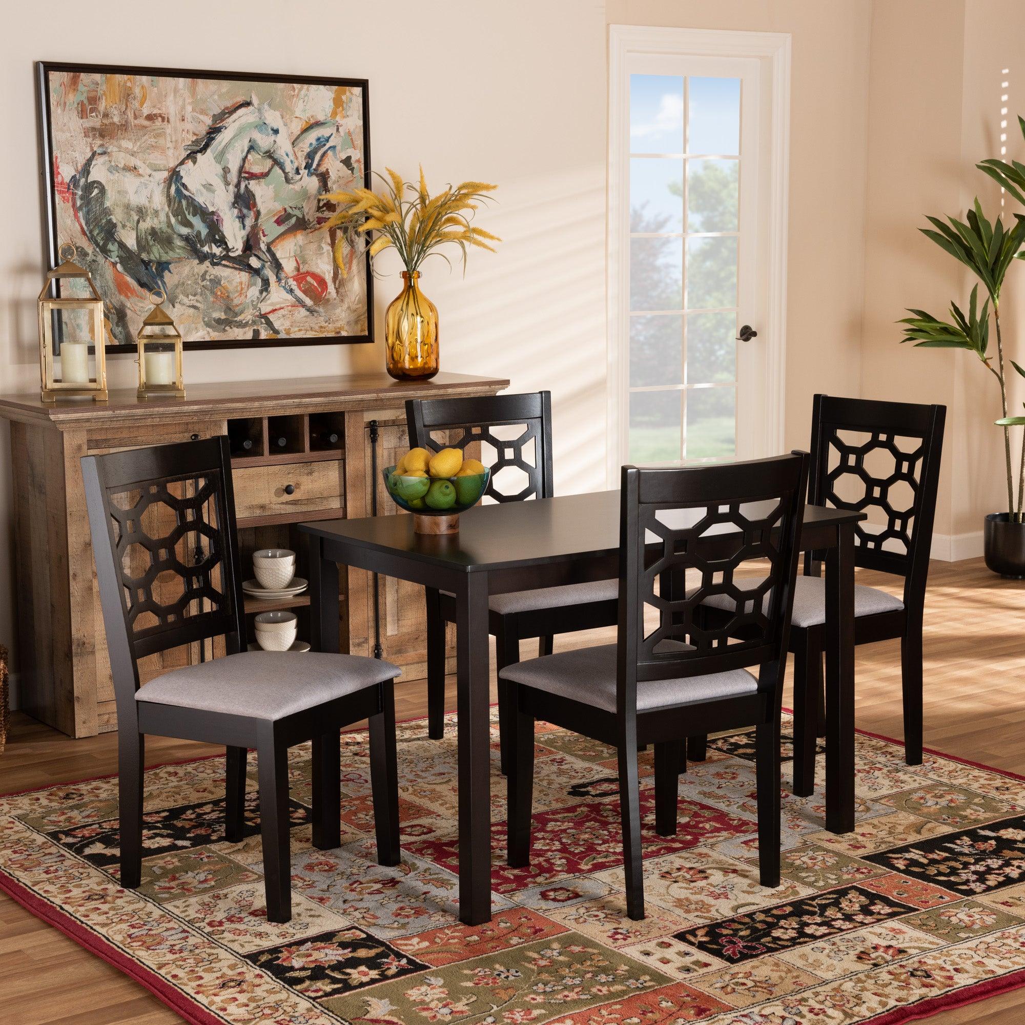 Henry Modern and Contemporary Fabric Upholstered and Finished Wood 5-Piece Dining Set