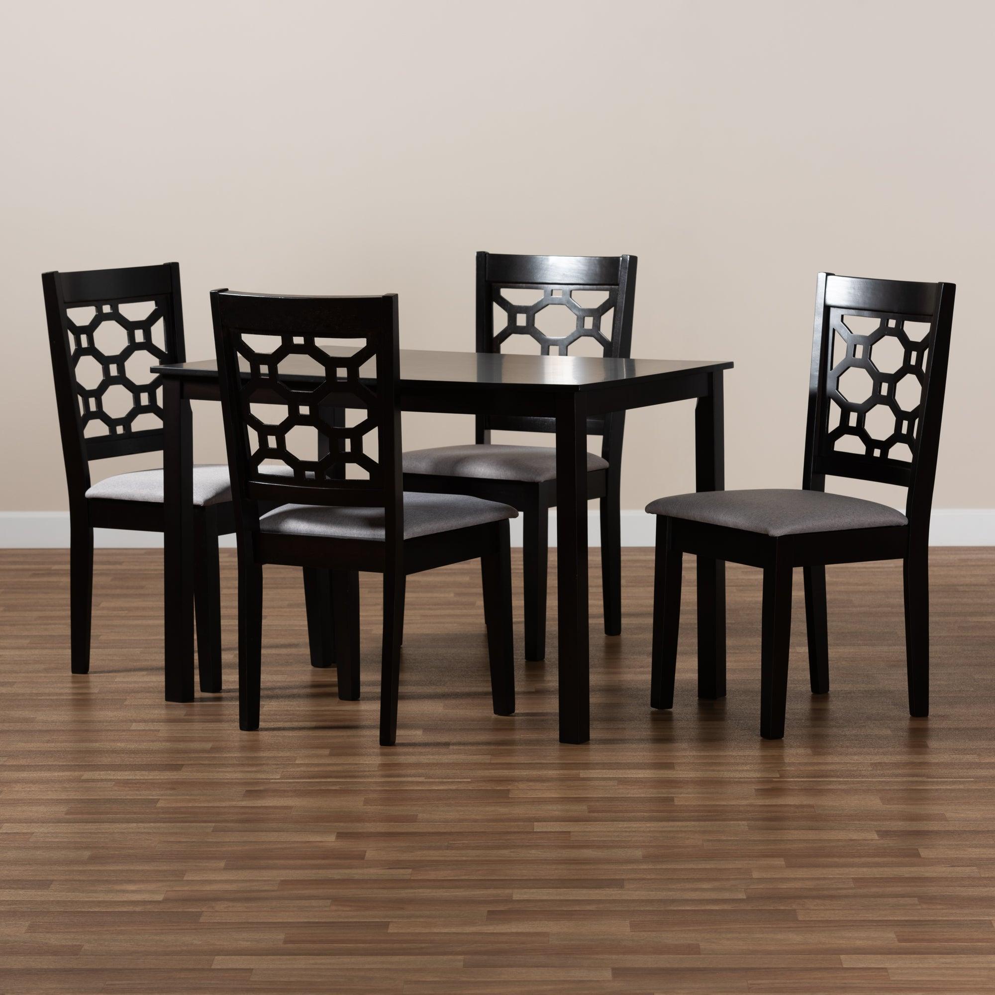 Henry Modern and Contemporary Fabric Upholstered and Finished Wood 5-Piece Dining Set