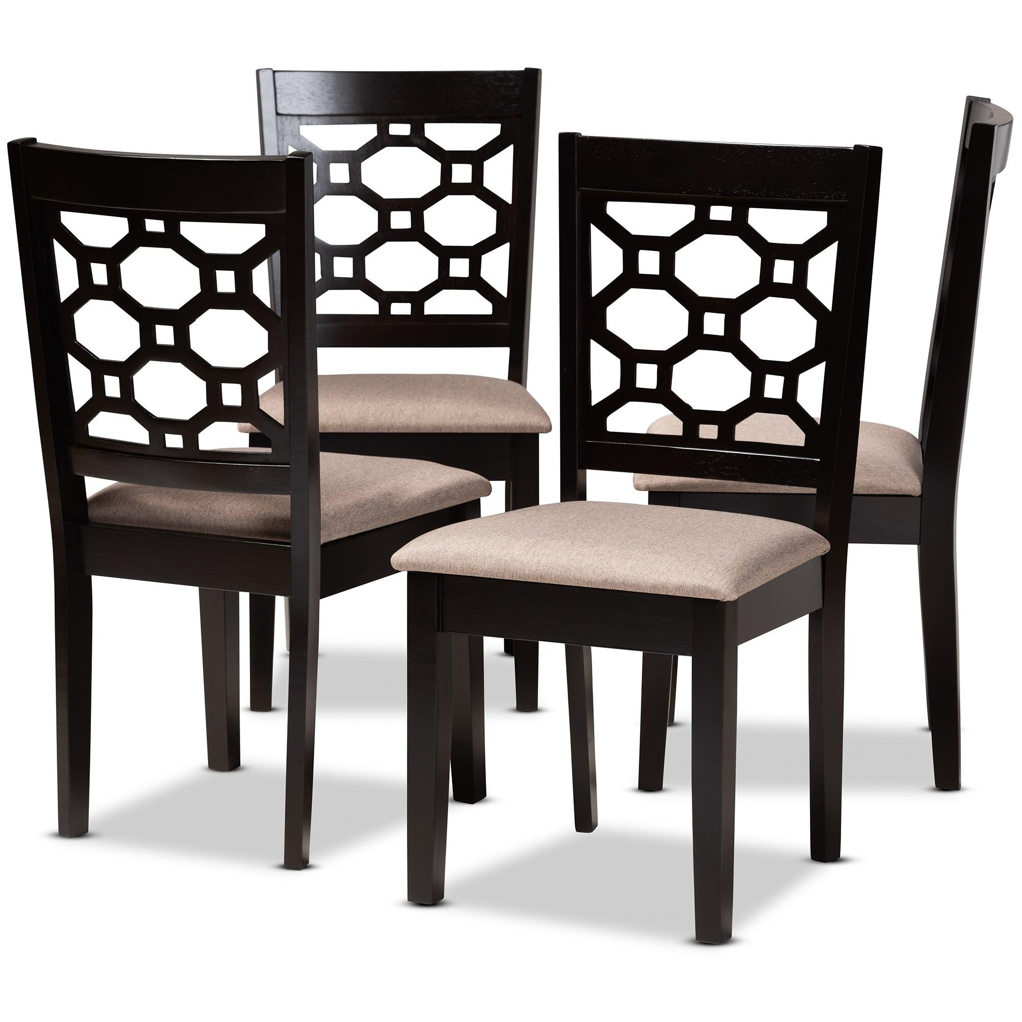 Peter Modern and Contemporary Sand Fabric Upholstered and Finished Wood 4-Piece Dining Chair Set