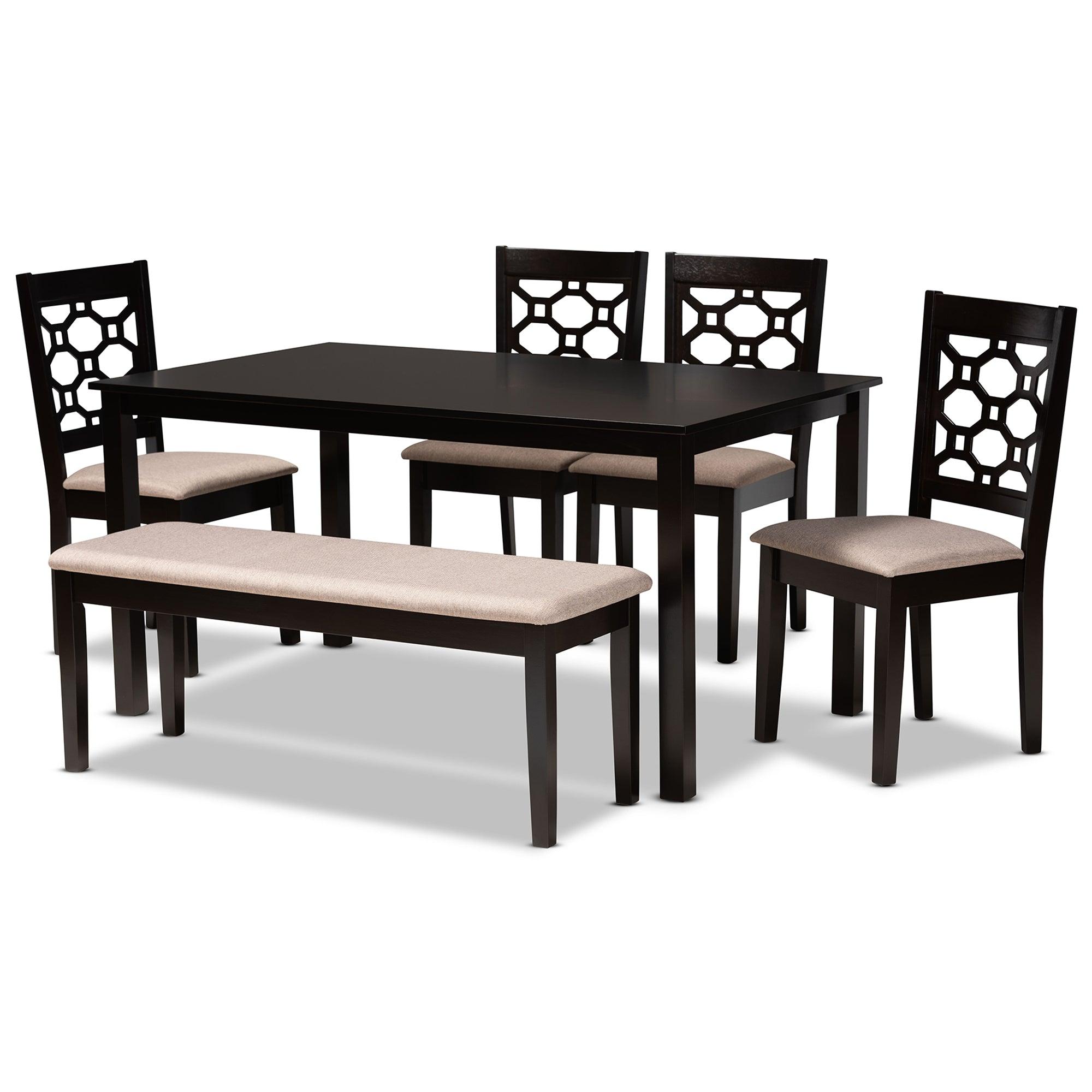 Gabriel Modern and Contemporary Sand Fabric Upholstered and Finished Wood 6-Piece Dining Set