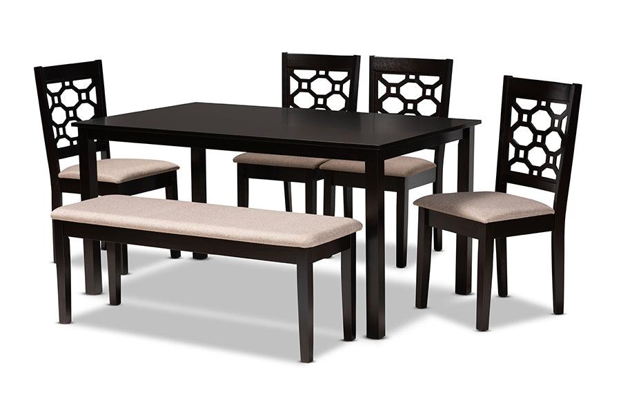 Gabriel Modern and Contemporary Sand Fabric Upholstered and Finished Wood 6-Piece Dining Set