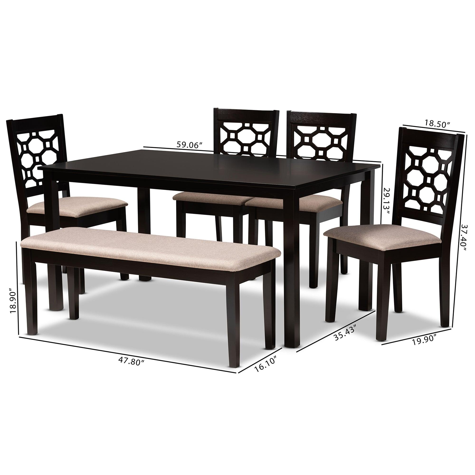 Gabriel Modern and Contemporary Sand Fabric Upholstered and Finished Wood 6-Piece Dining Set