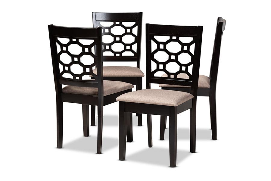 Peter Modern and Contemporary Sand Fabric Upholstered and Finished Wood 4-Piece Dining Chair Set