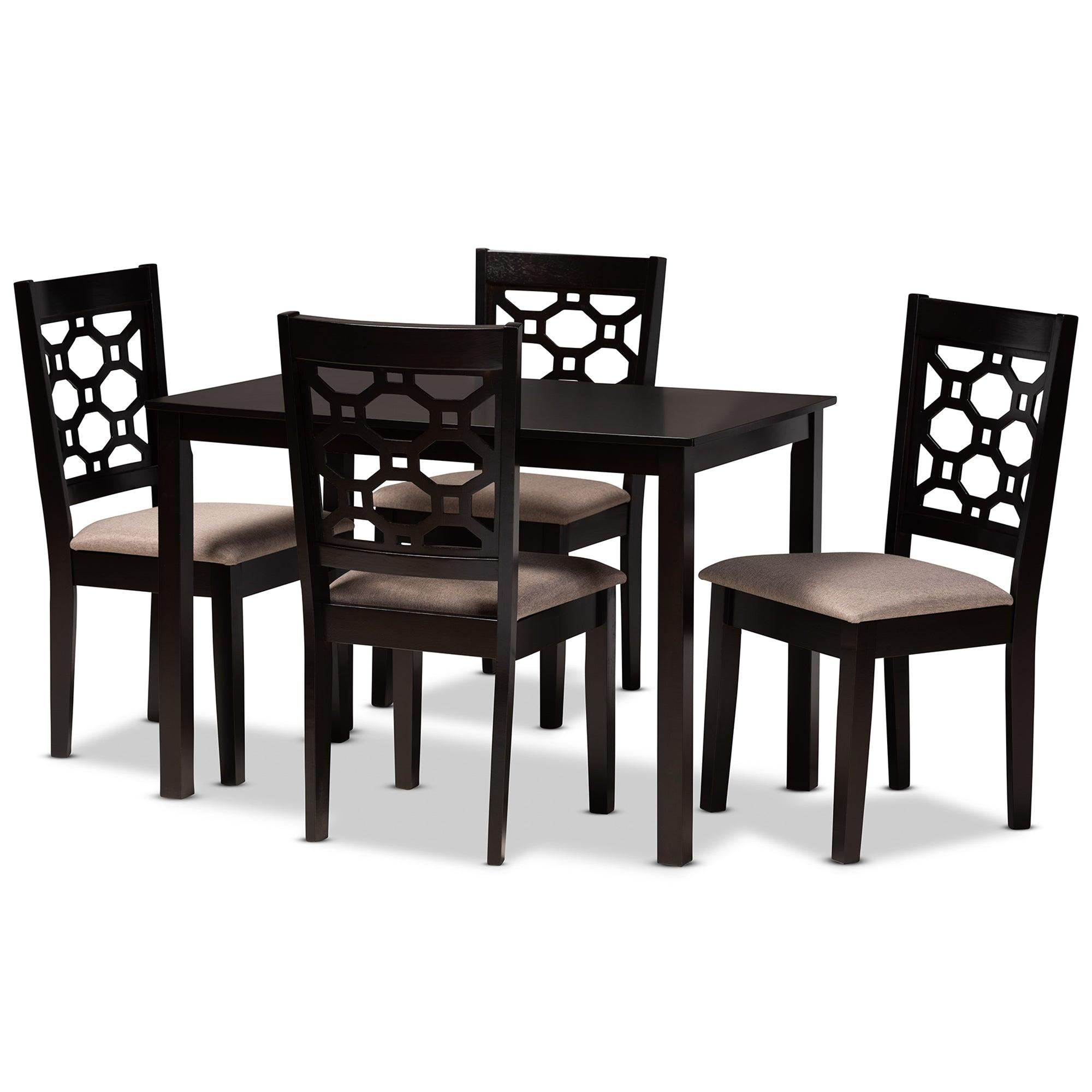 Henry Modern and Contemporary Sand Fabric Upholstered and Finished Wood 5-Piece Dining Set