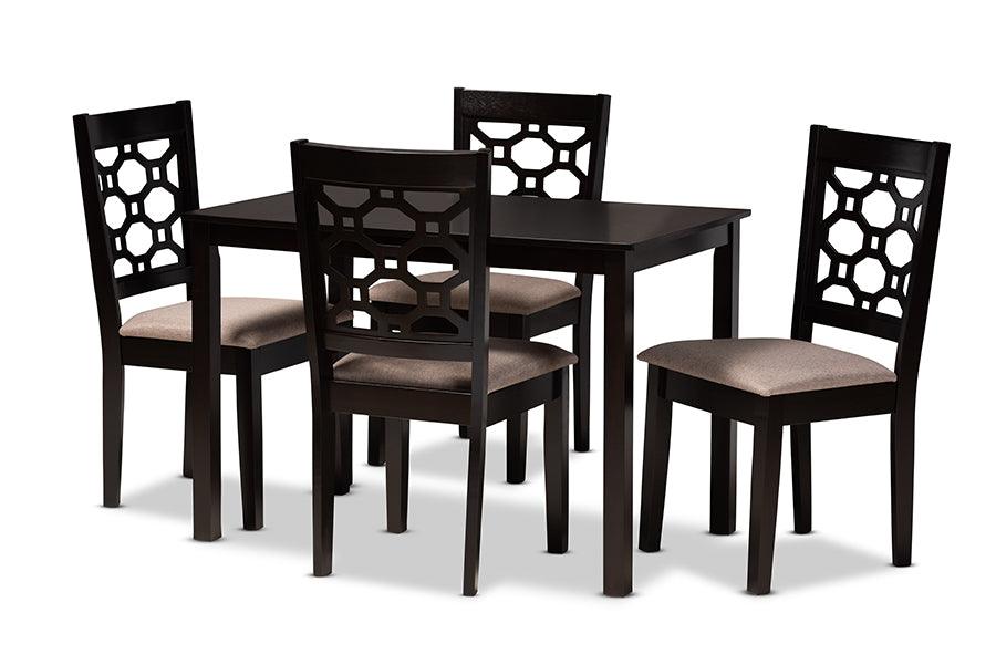 Henry Modern and Contemporary Sand Fabric Upholstered and Finished Wood 5-Piece Dining Set