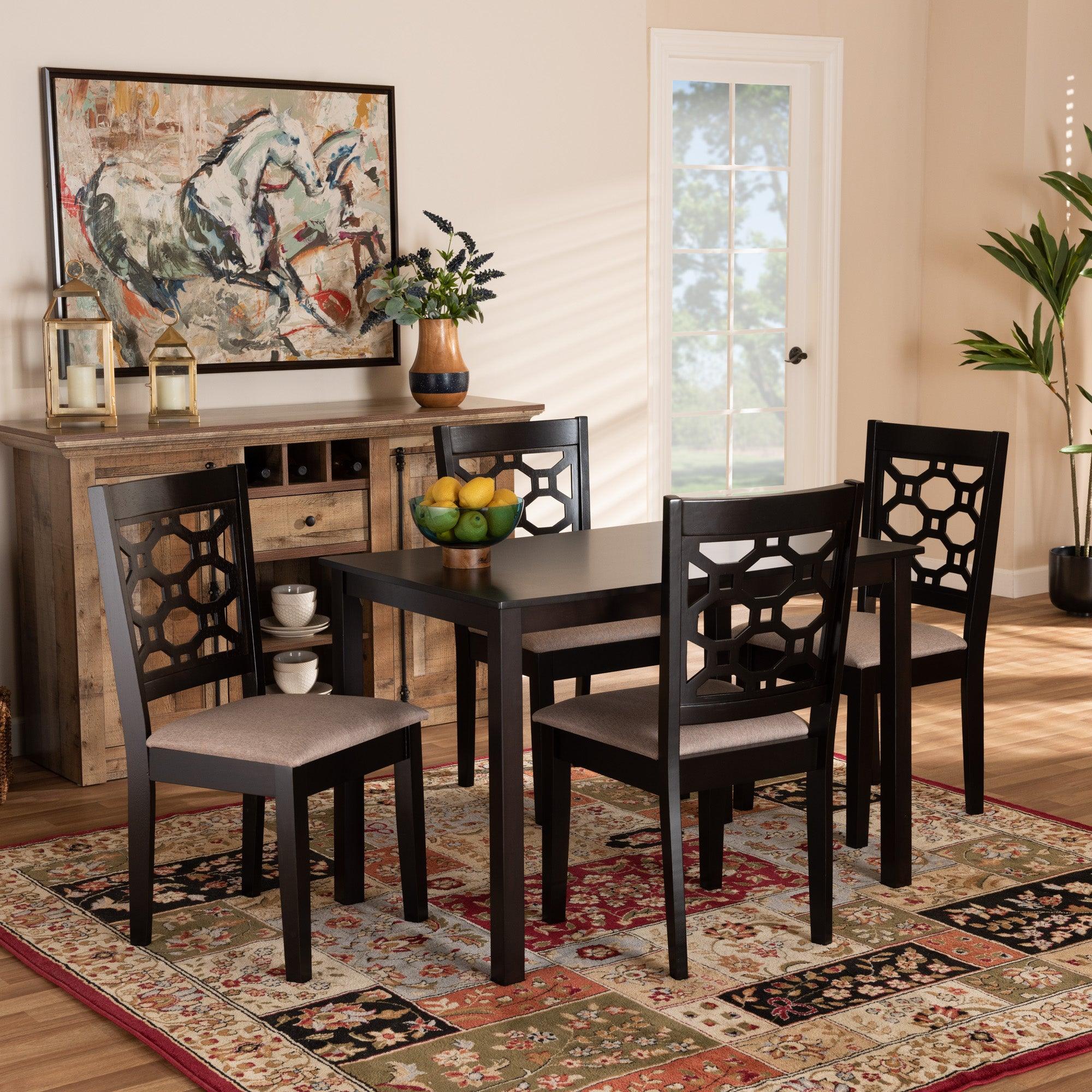 Henry Modern and Contemporary Sand Fabric Upholstered and Finished Wood 5-Piece Dining Set