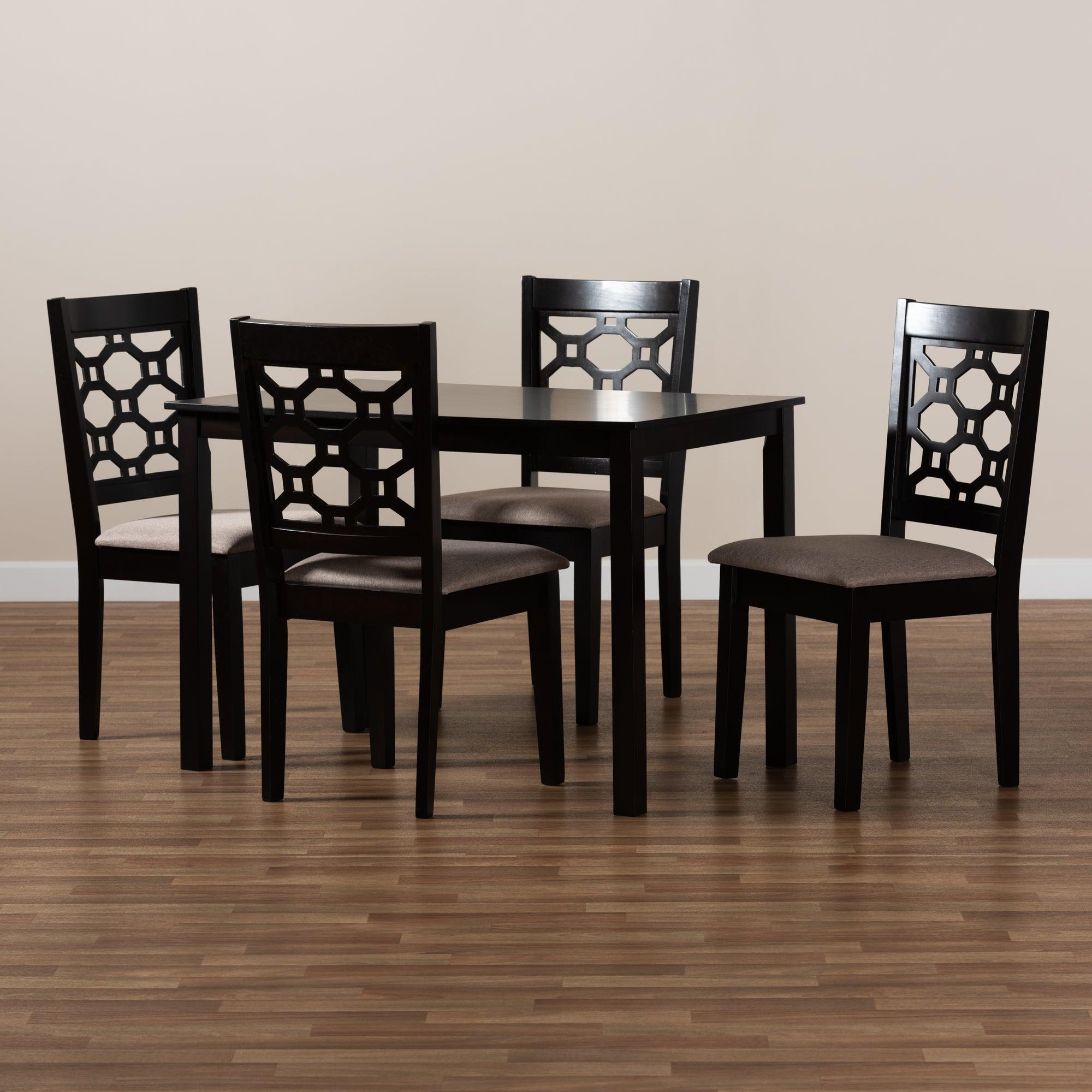 Henry Modern and Contemporary Sand Fabric Upholstered and Finished Wood 5-Piece Dining Set