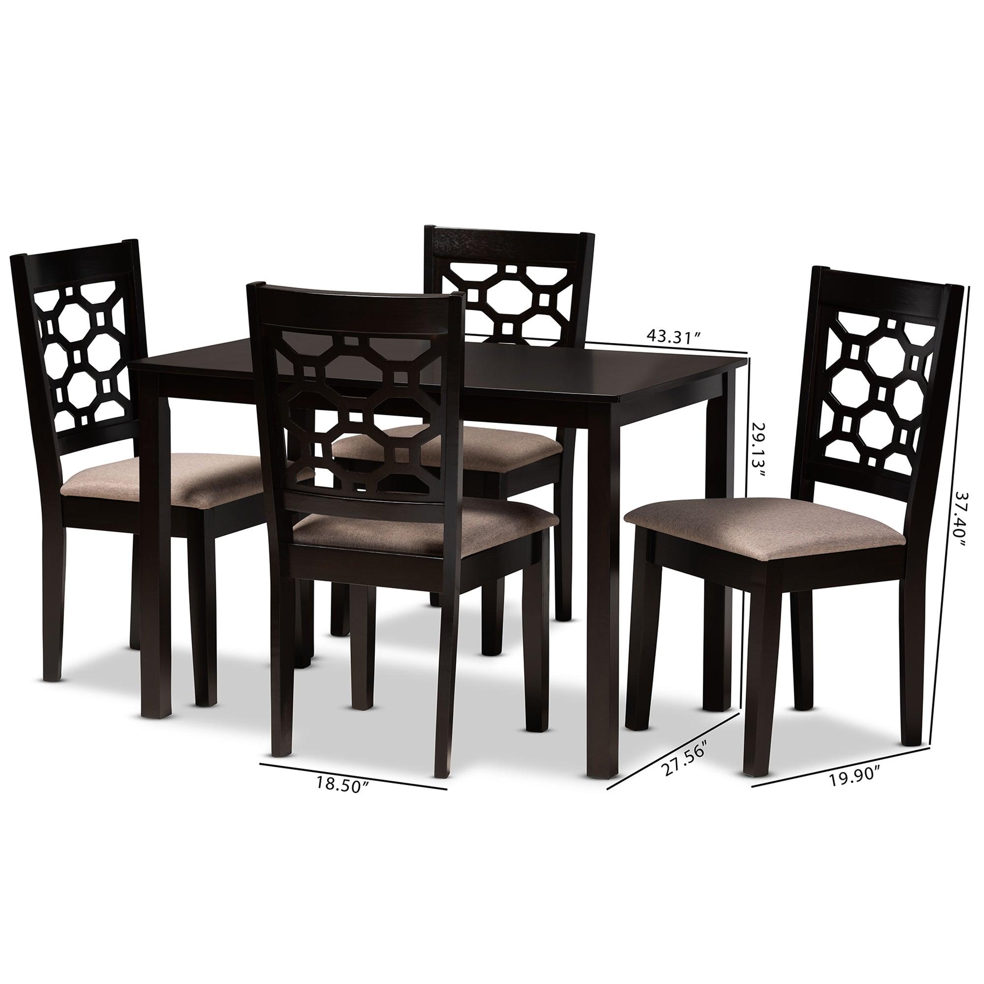 Henry Modern and Contemporary Sand Fabric Upholstered and Finished Wood 5-Piece Dining Set