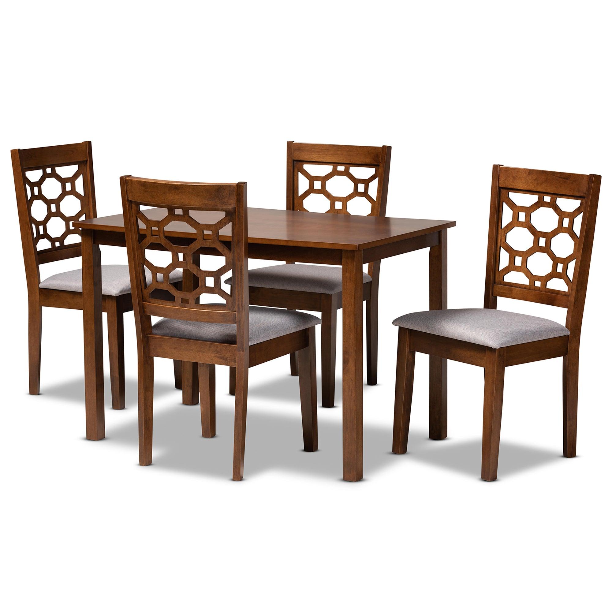 Henry Modern and Contemporary Fabric Upholstered and Finished Wood 5-Piece Dining Set