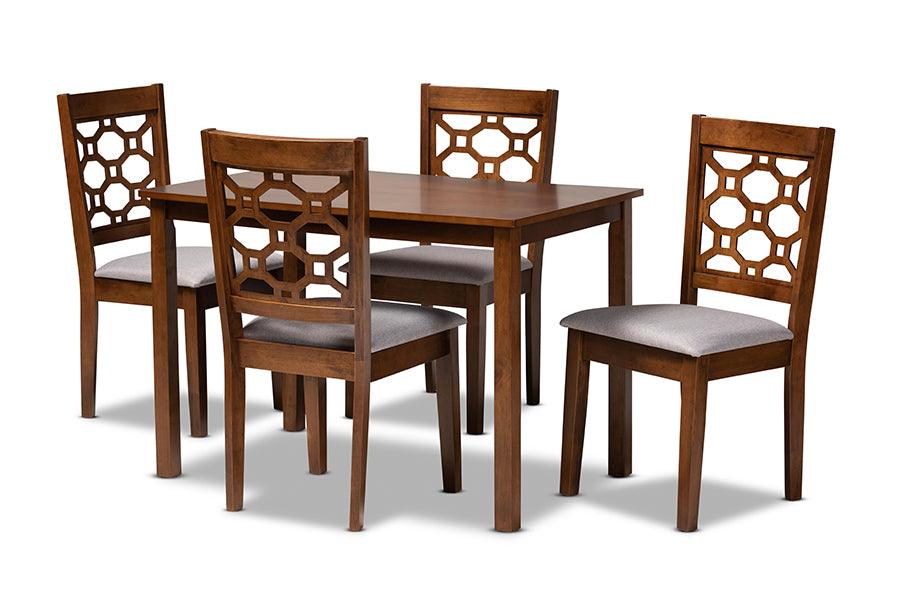 Henry Modern and Contemporary Fabric Upholstered and Finished Wood 5-Piece Dining Set