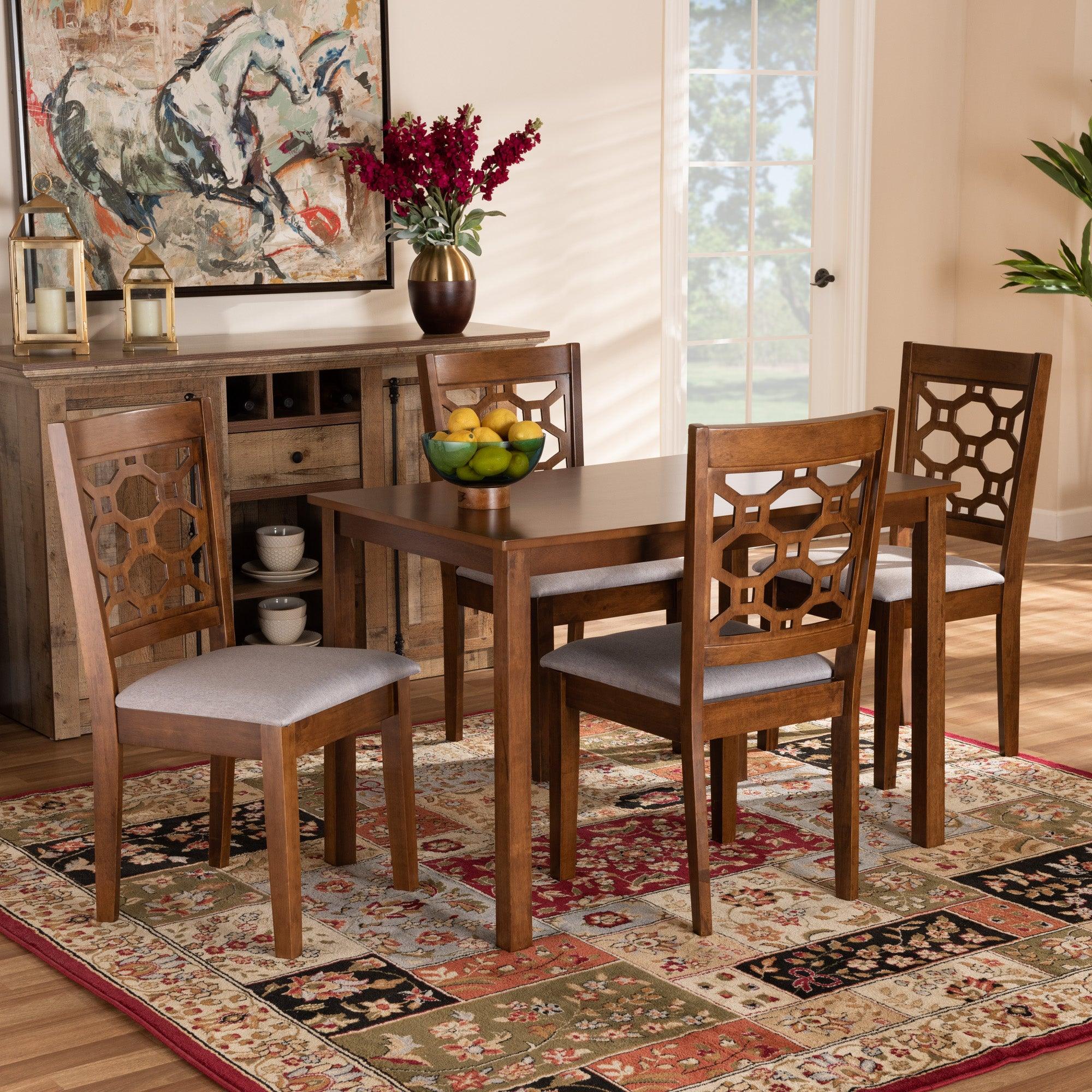 Henry Modern and Contemporary Fabric Upholstered and Finished Wood 5-Piece Dining Set