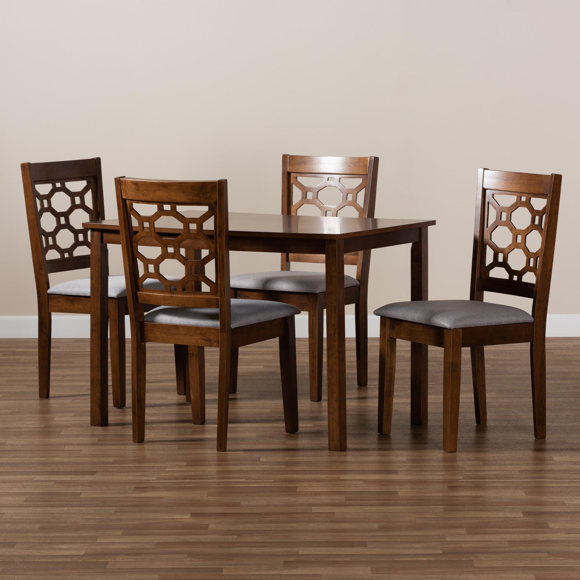 Henry Modern and Contemporary Fabric Upholstered and Finished Wood 5-Piece Dining Set