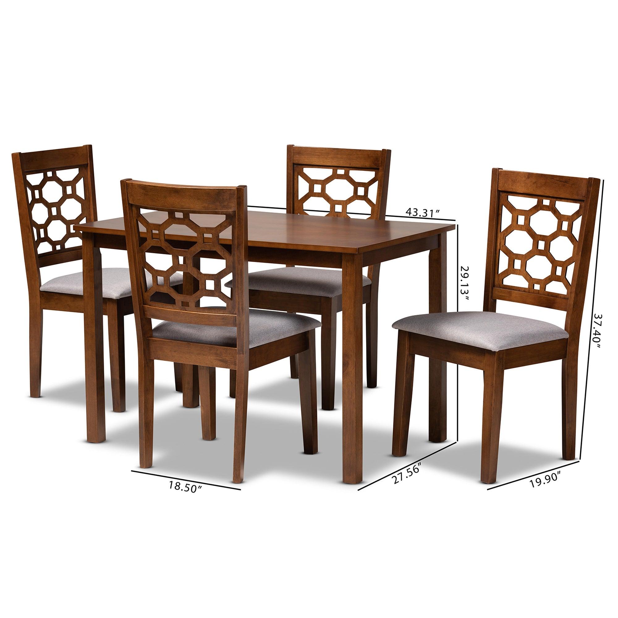 Henry Modern and Contemporary Fabric Upholstered and Finished Wood 5-Piece Dining Set