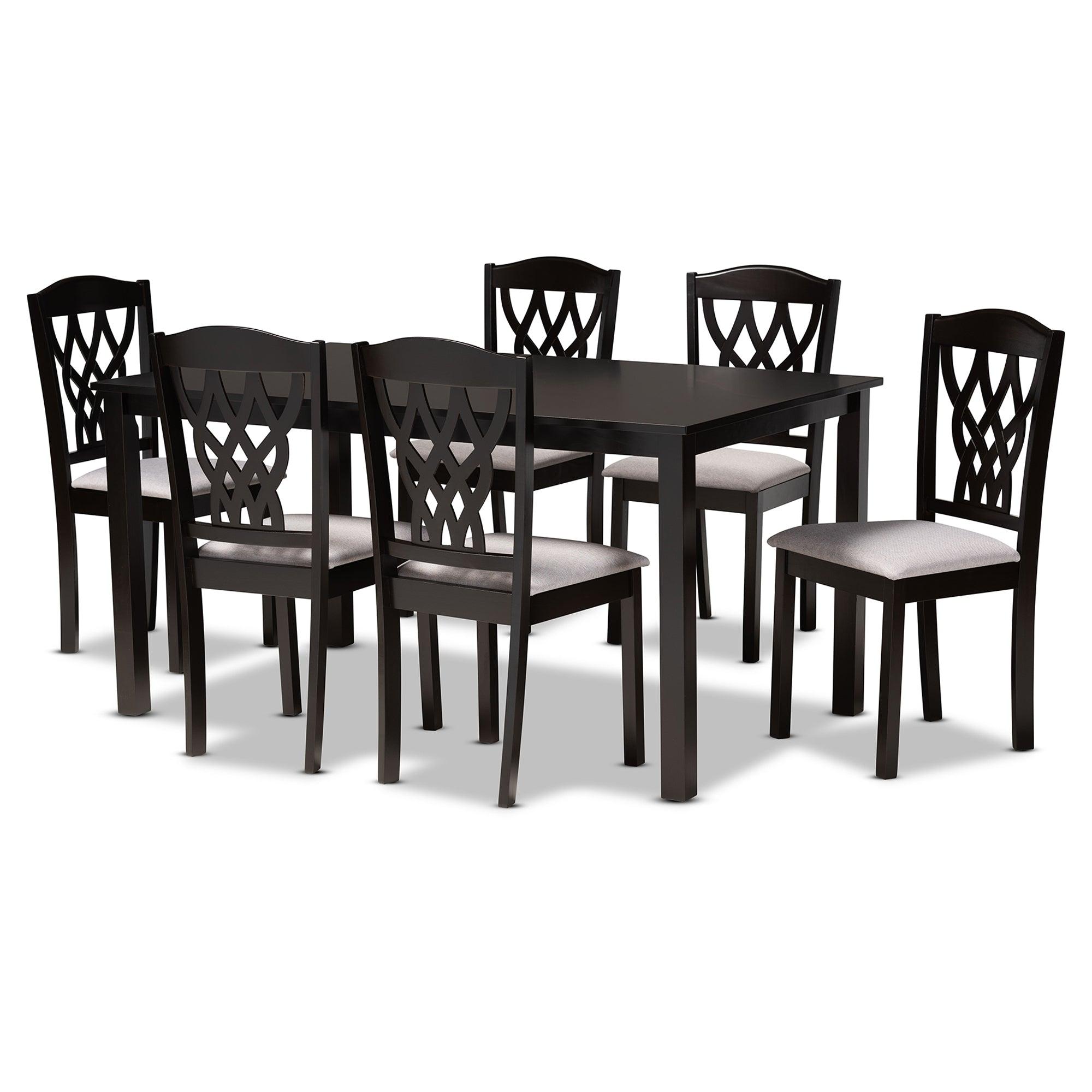 Salem Modern and Contemporary Fabric Upholstered and Finished Wood 7-Piece Dining Set