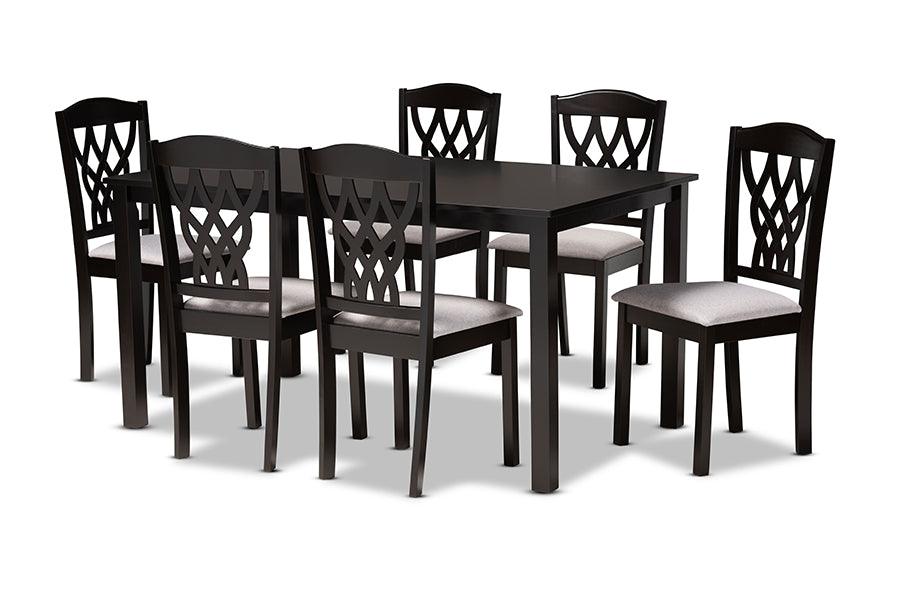 Salem Modern and Contemporary Fabric Upholstered and Finished Wood 7-Piece Dining Set