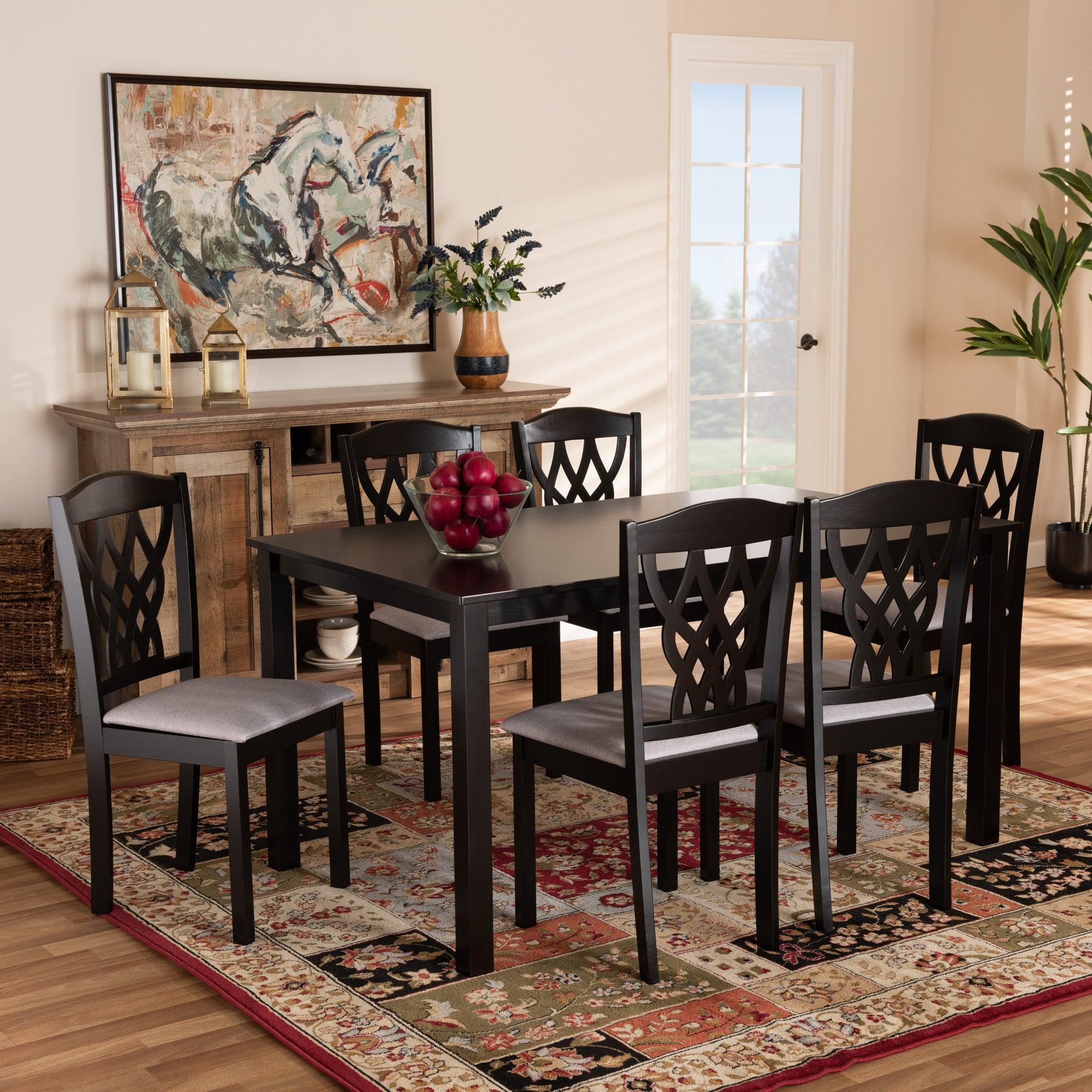 Salem Modern and Contemporary Fabric Upholstered and Finished Wood 7-Piece Dining Set