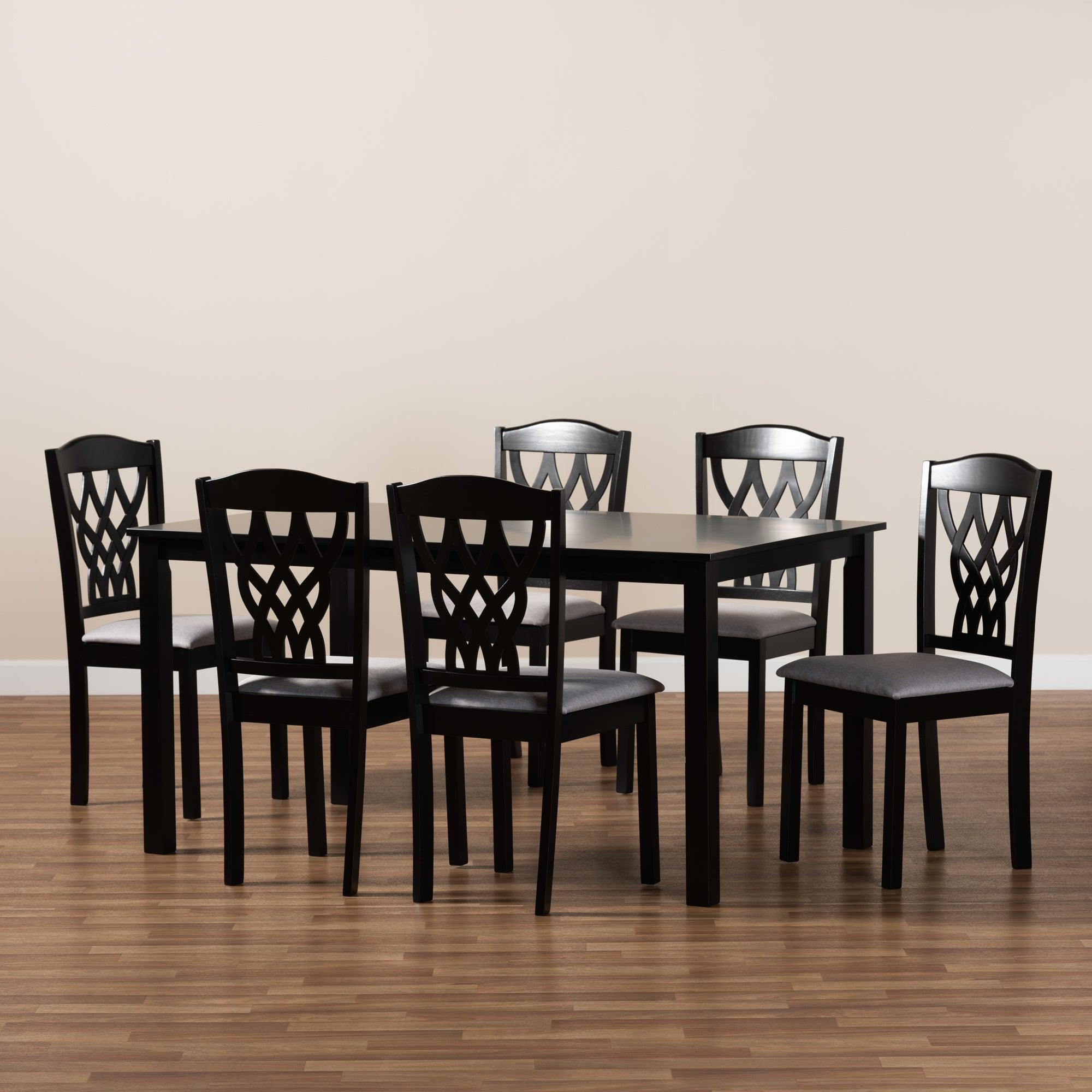 Salem Modern and Contemporary Fabric Upholstered and Finished Wood 7-Piece Dining Set