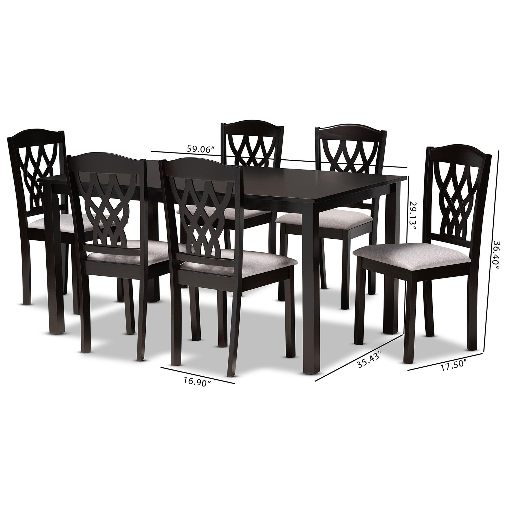 Salem Modern and Contemporary Fabric Upholstered and Finished Wood 7-Piece Dining Set