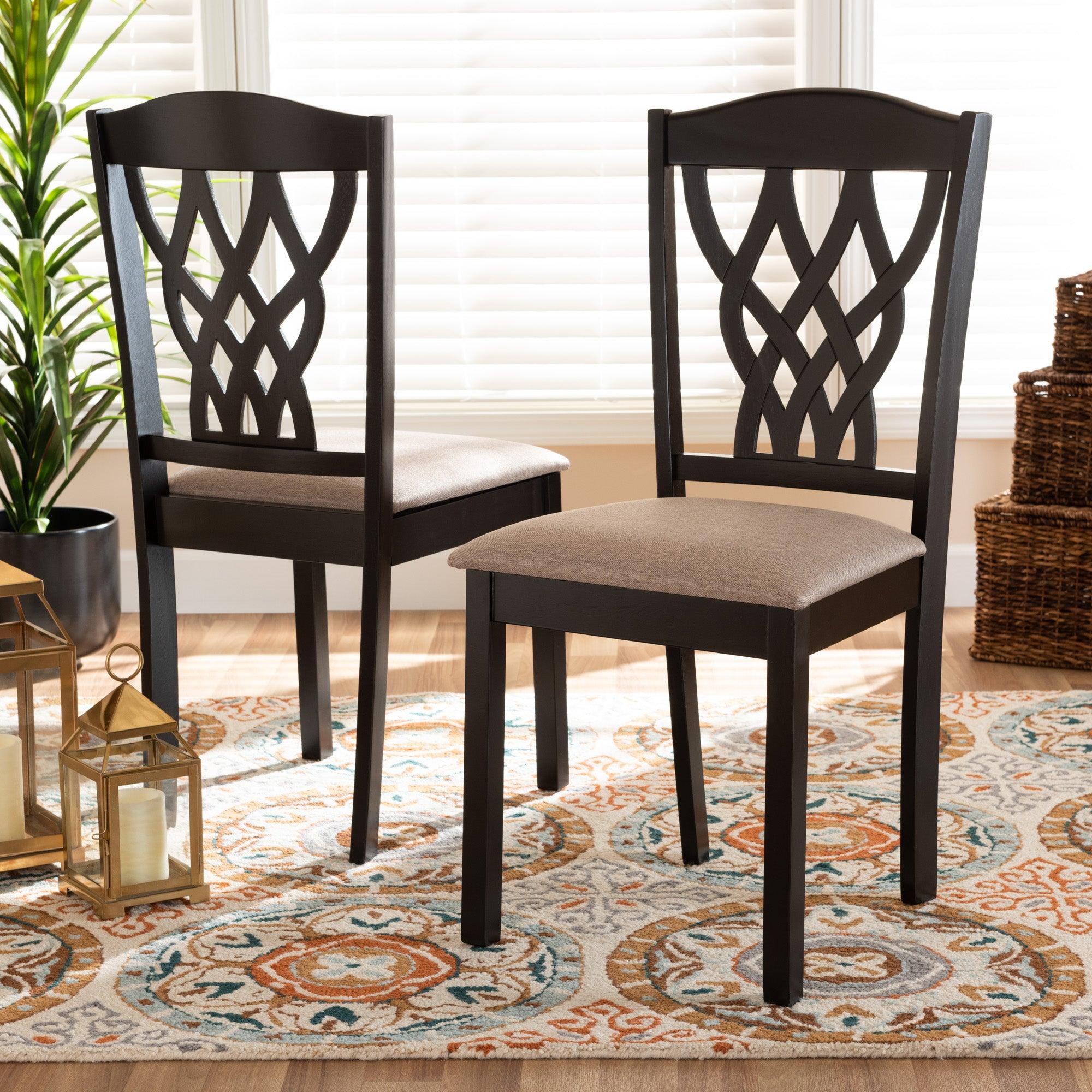 Delilah Modern and Contemporary Sand Fabric Upholstered and Finished Wood 2-Piece Dining Chair Set