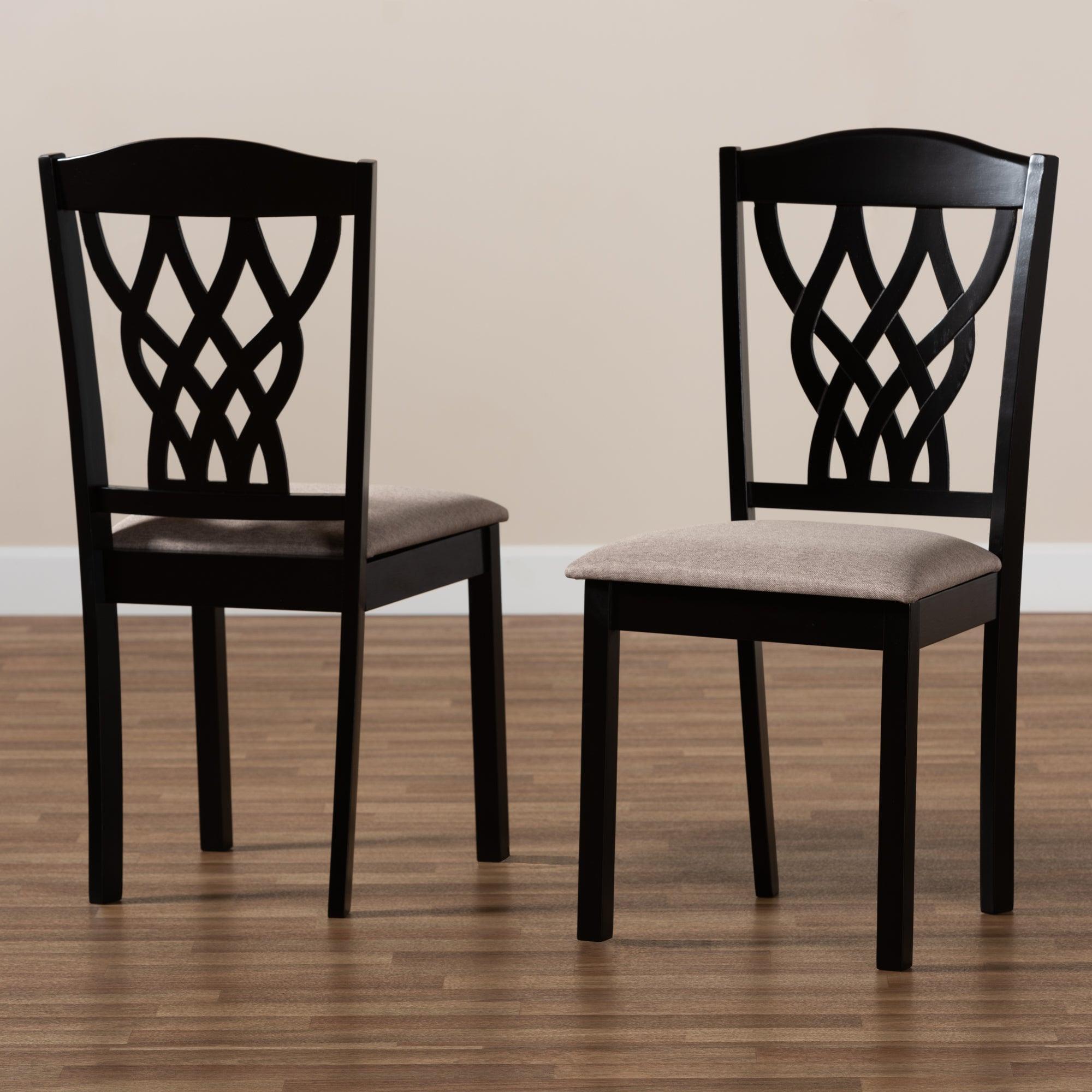 Delilah Modern and Contemporary Sand Fabric Upholstered and Finished Wood 2-Piece Dining Chair Set