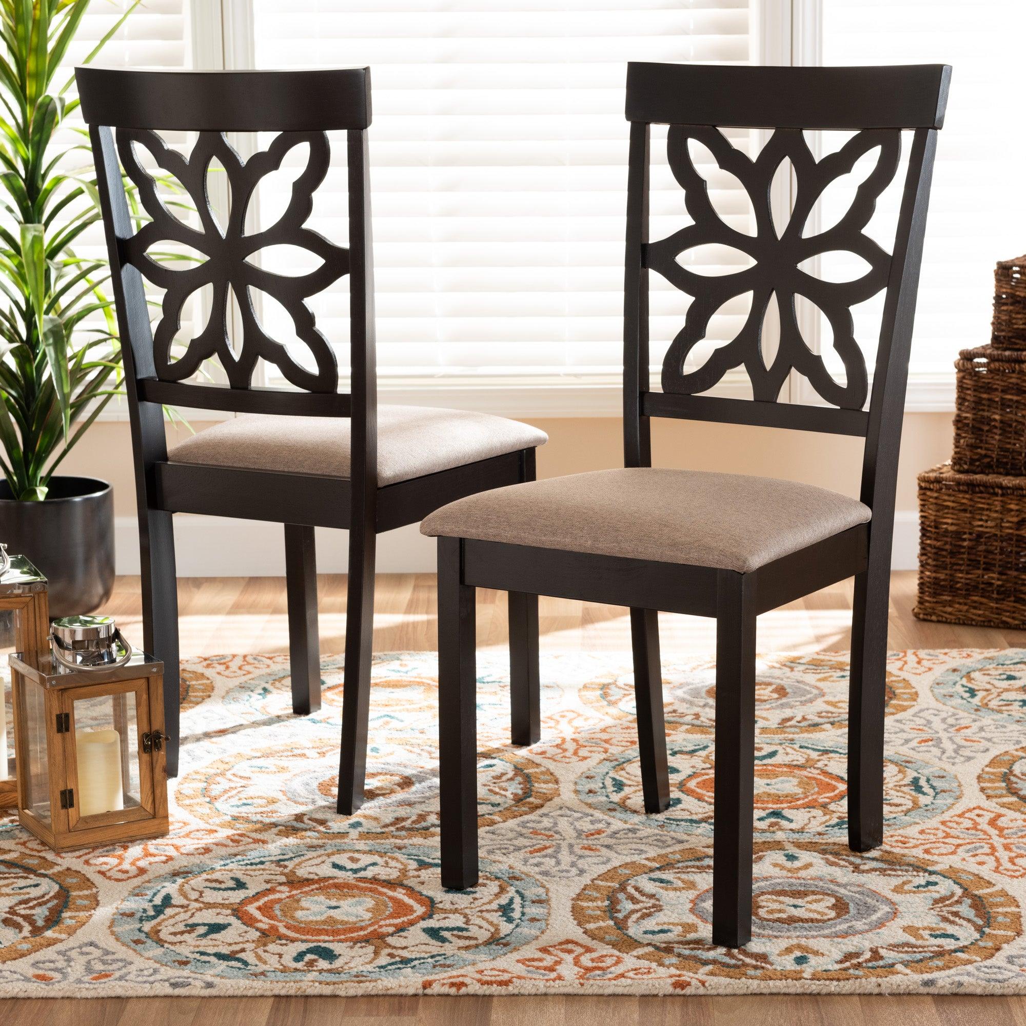 Samwell Modern and Contemporary Sand Fabric Upholstered and Finished Wood 2-Piece Dining Chair Set