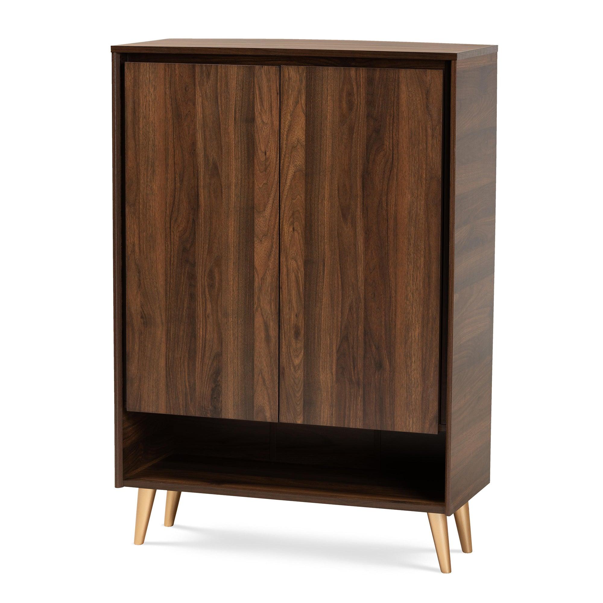 Landen Mid-Century Modern and Finished Wood 2-Door Entryway Shoe storage Cabinet