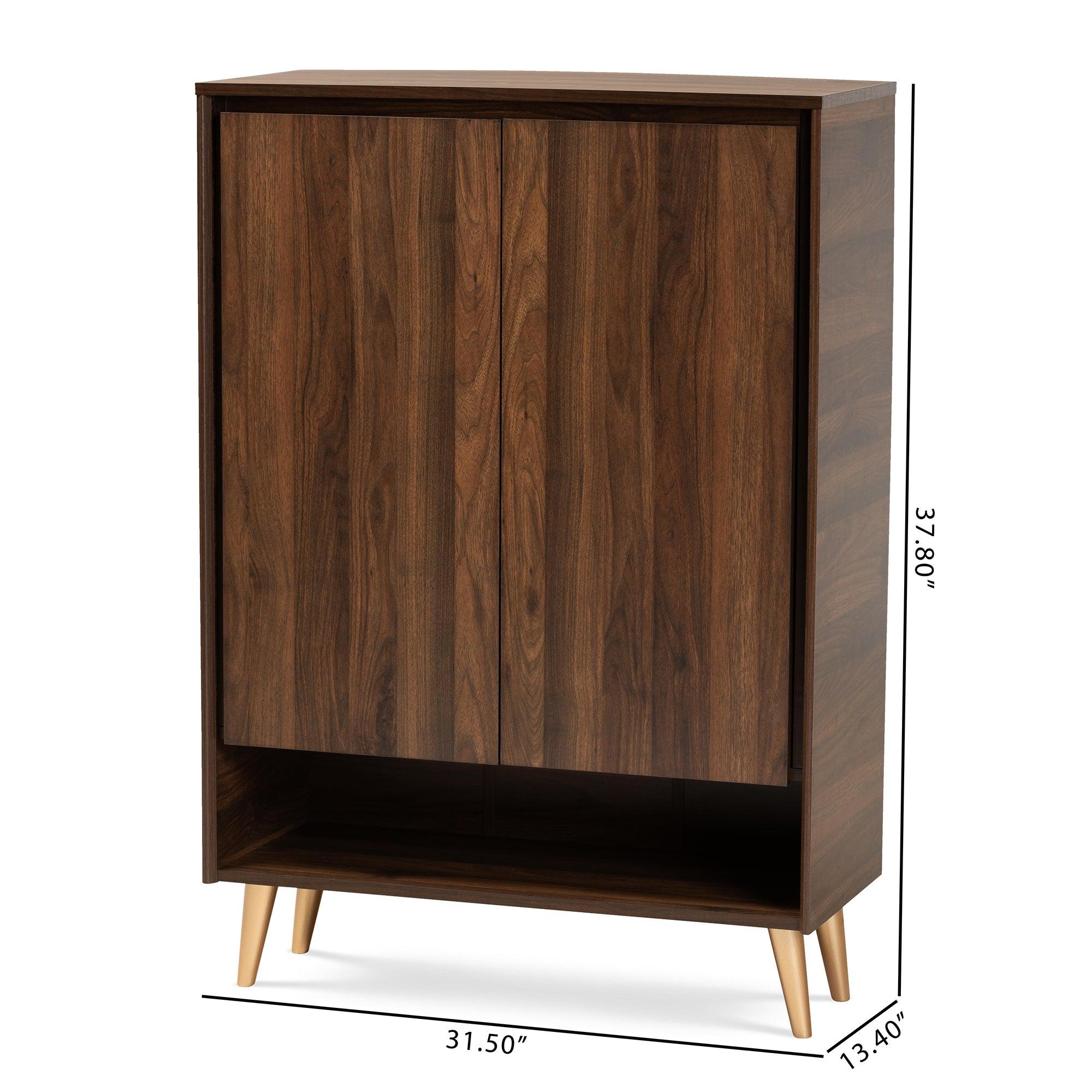 Landen Mid-Century Modern and Finished Wood 2-Door Entryway Shoe storage Cabinet