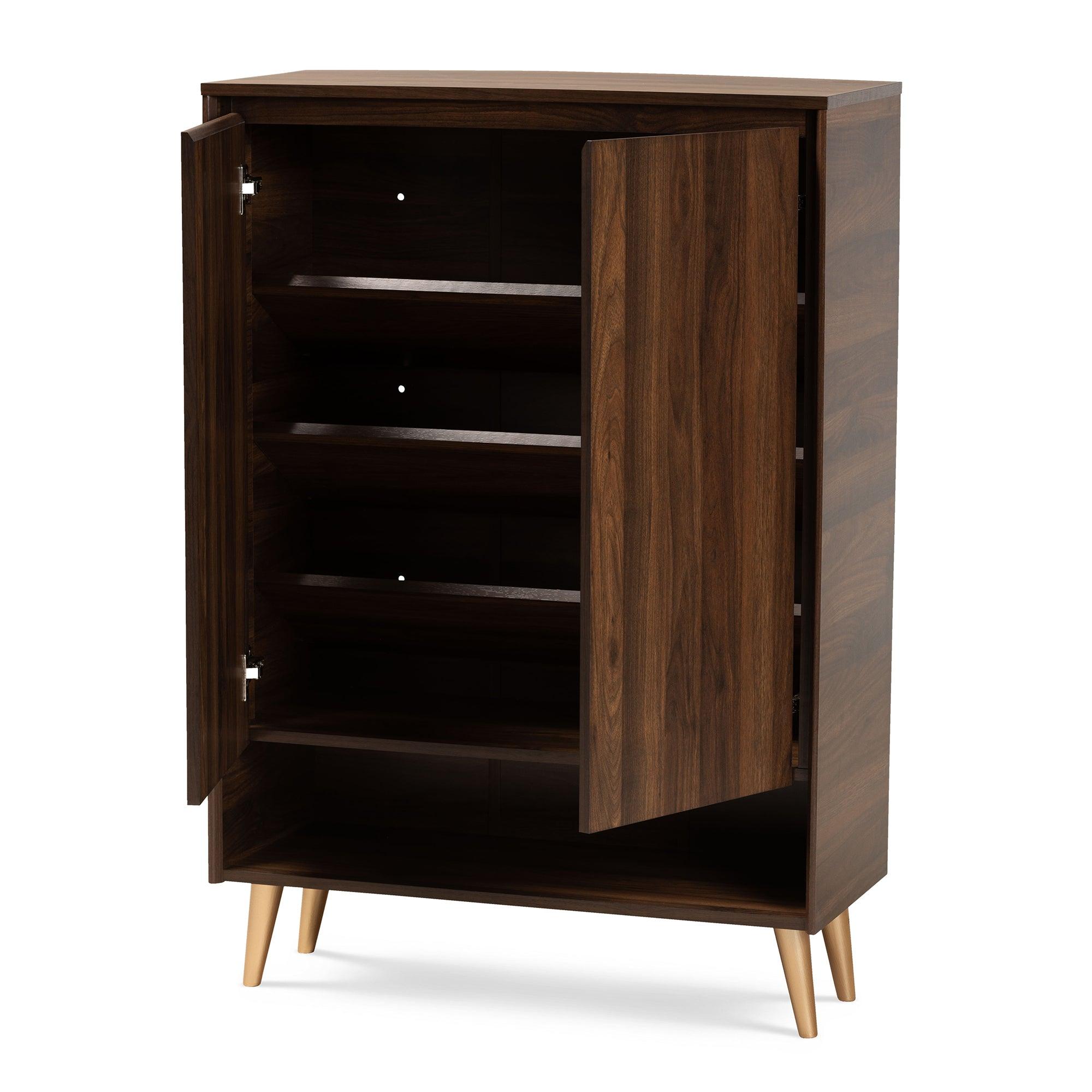 Landen Mid-Century Modern and Finished Wood 2-Door Entryway Shoe storage Cabinet