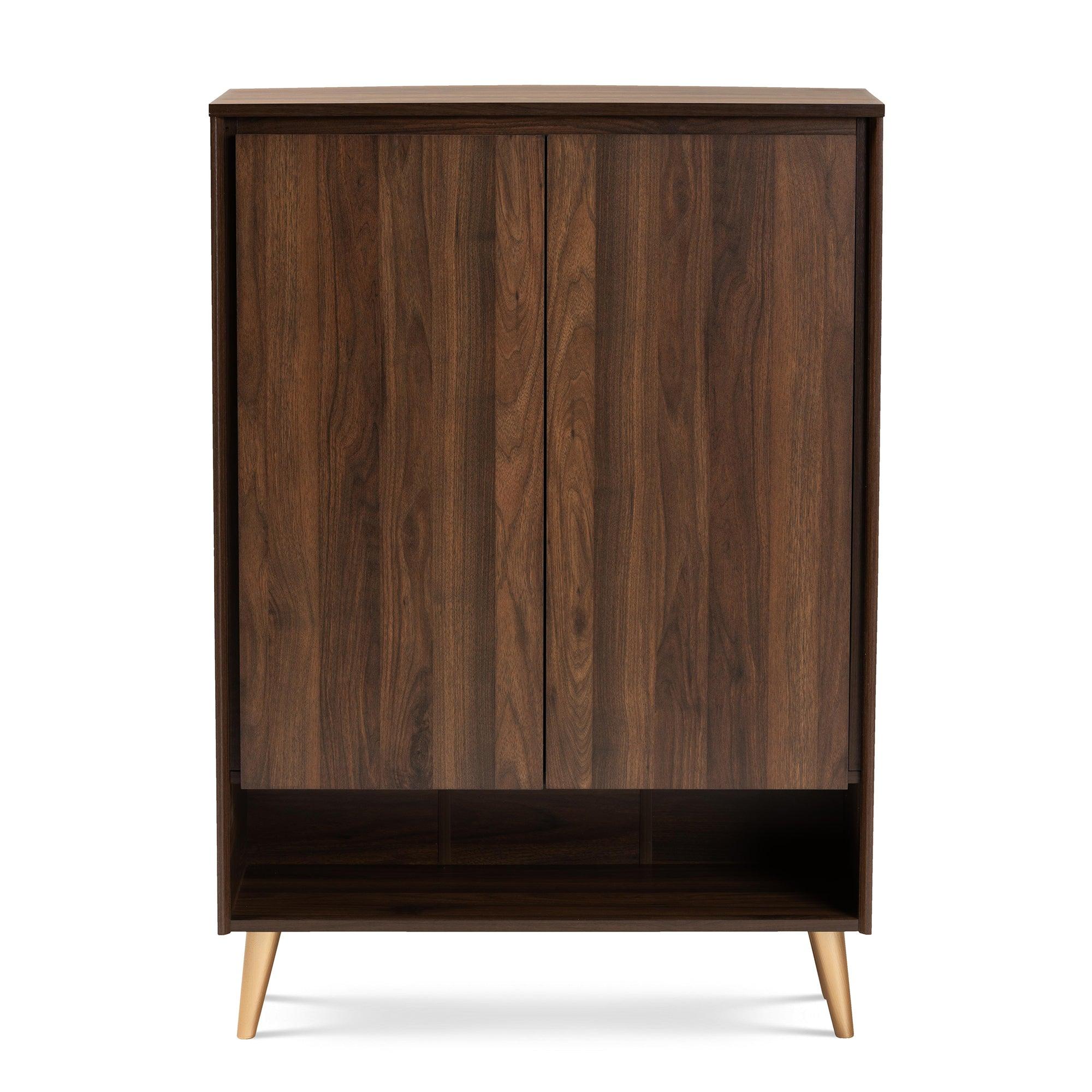 Landen Mid-Century Modern and Finished Wood 2-Door Entryway Shoe storage Cabinet