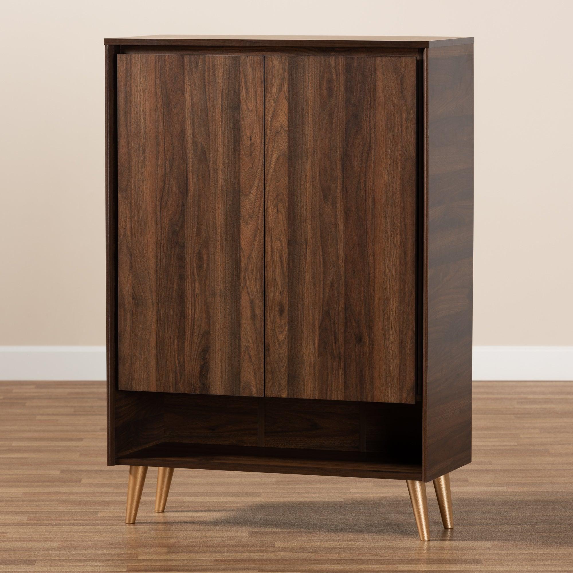 Landen Mid-Century Modern and Finished Wood 2-Door Entryway Shoe storage Cabinet