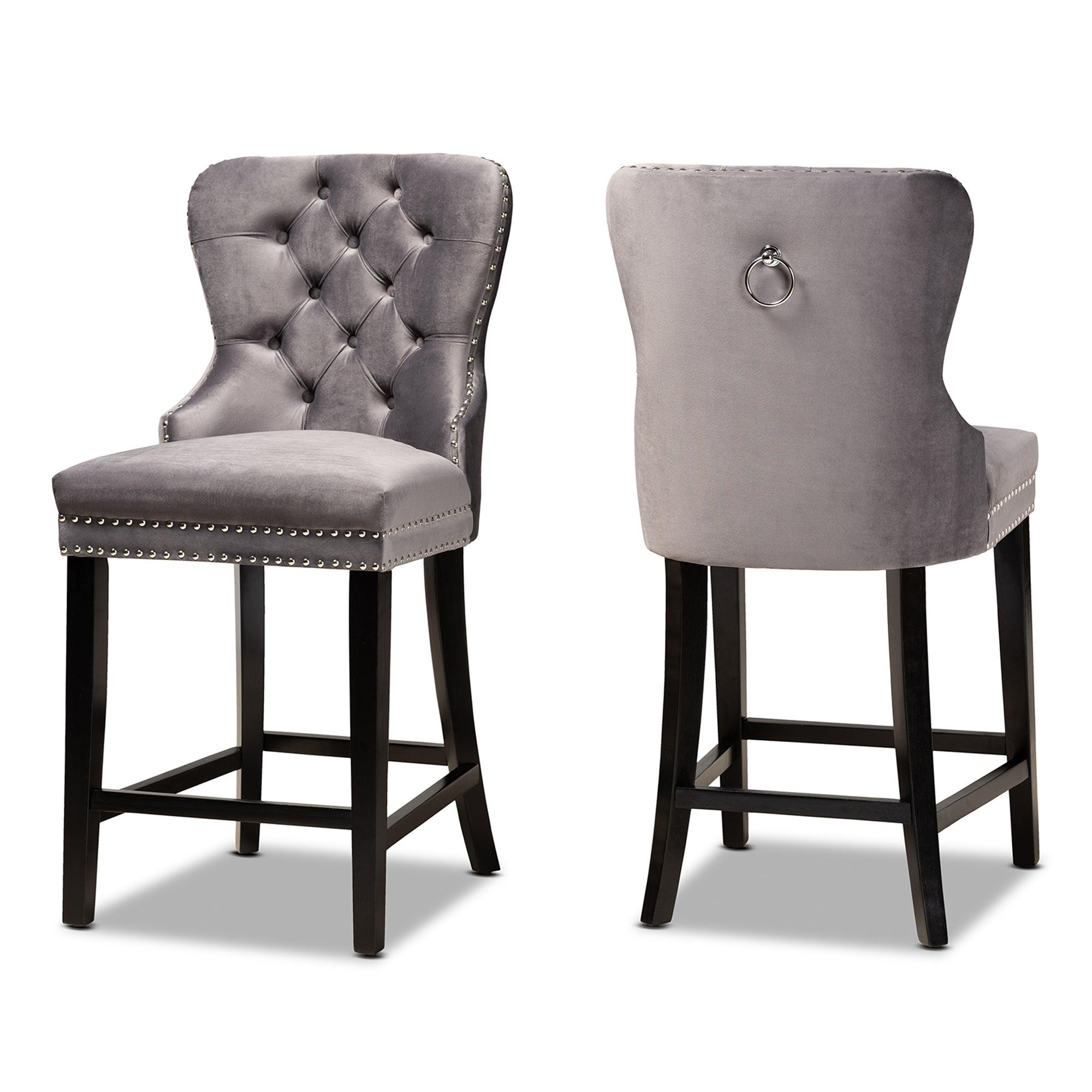 Howell Modern Transitional Velvet Upholstered and Finished Wood 2-Piece Counter Stool Set